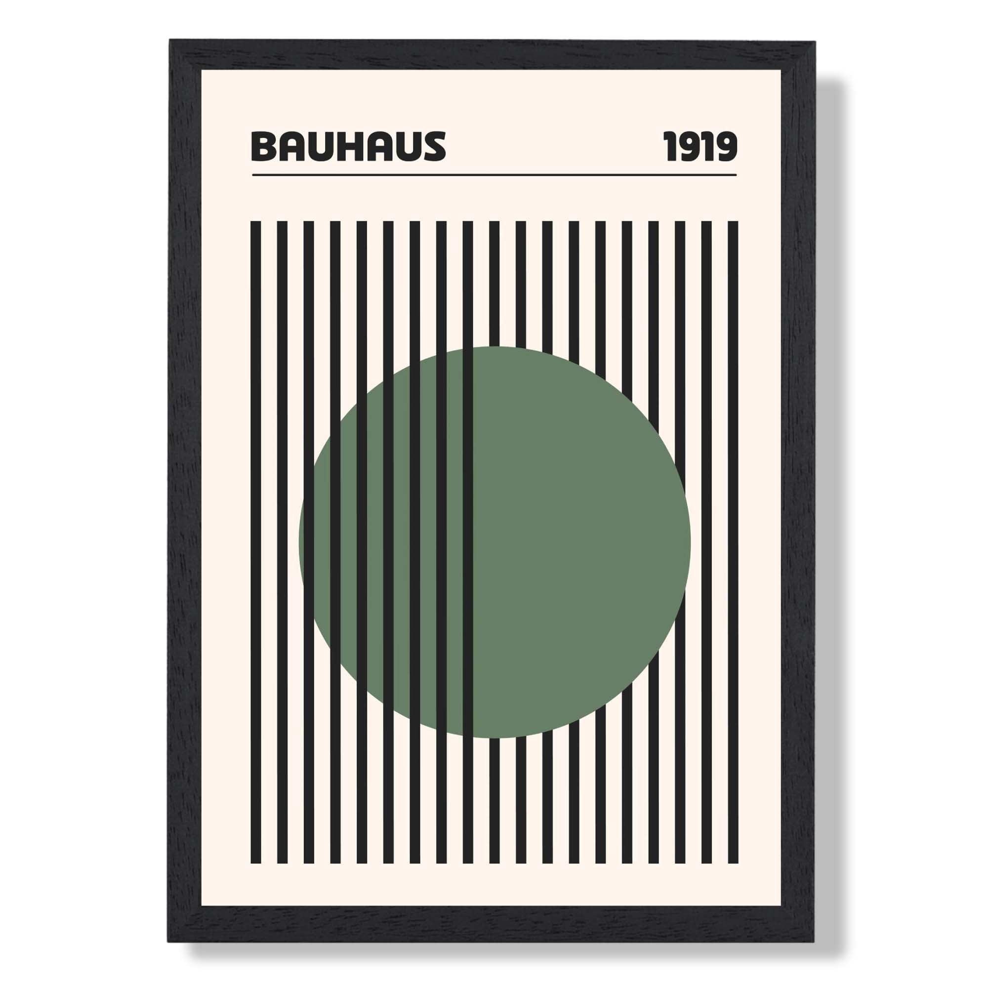 Bauhaus Green Geometric Art Print print in Black Wooden Frame