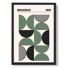 Bauhaus Green Semi Circles in Green Art Print print in Black Wooden Frame