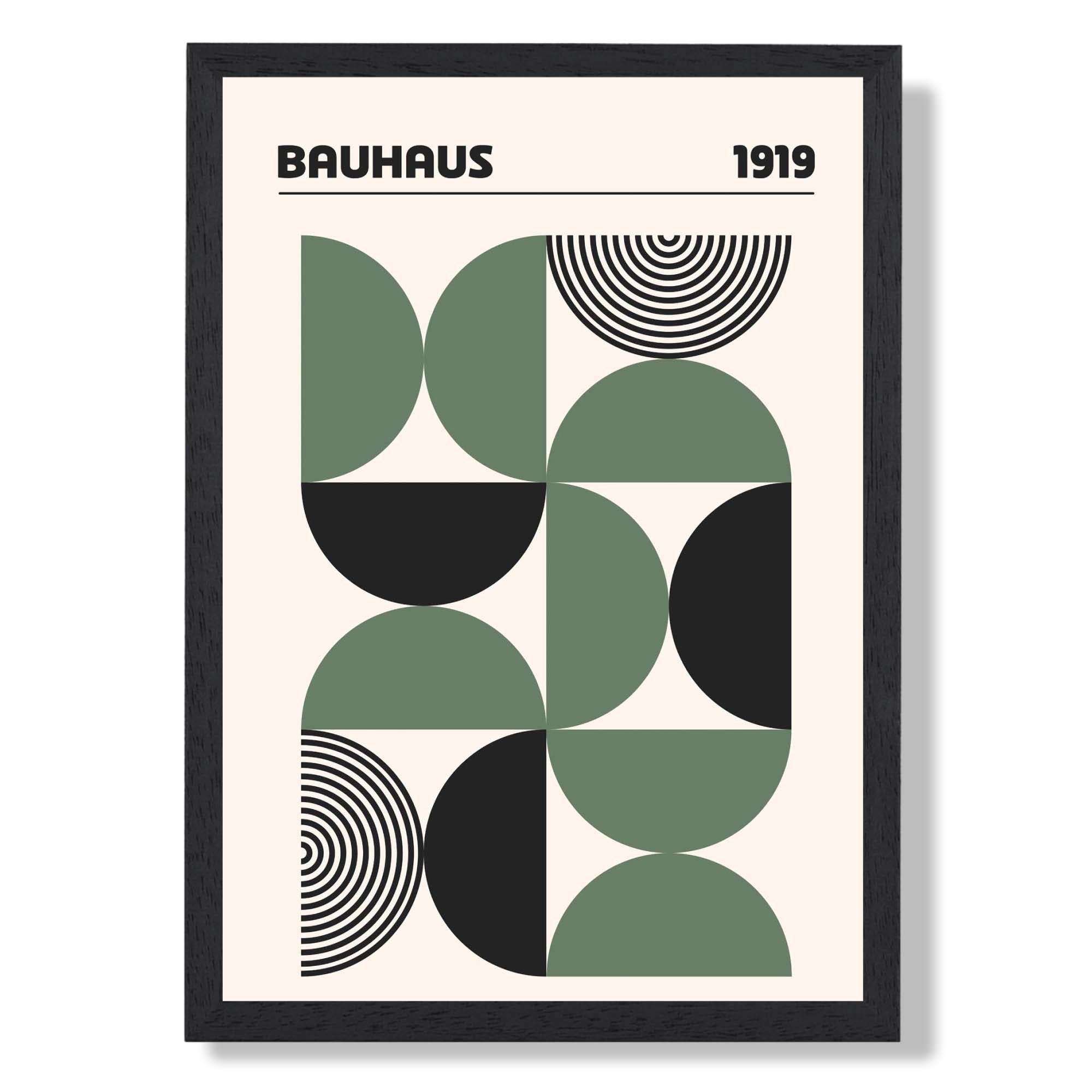 Bauhaus Green Semi Circles in Green Art Print print in Black Wooden Frame