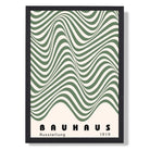 Bauhaus Waves in Green Art Print print in Black Wooden Frame