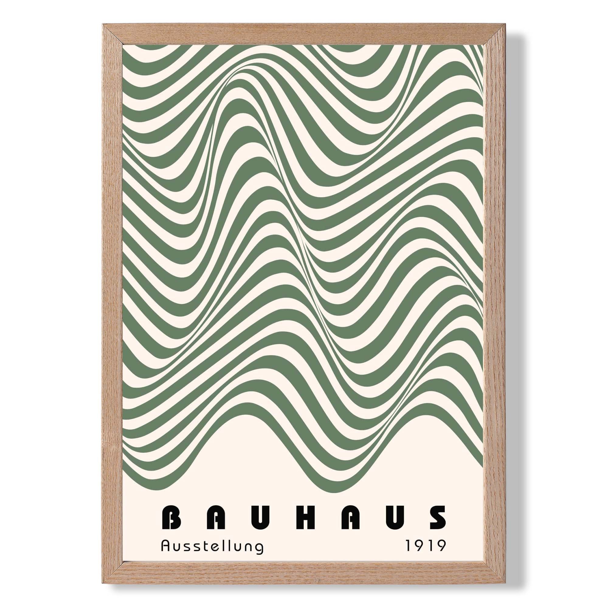 Bauhaus Waves in Green Art Print Wall Art Print