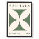 Bauhaus Green Geometric Flower Art Print print in Black Wooden Frame