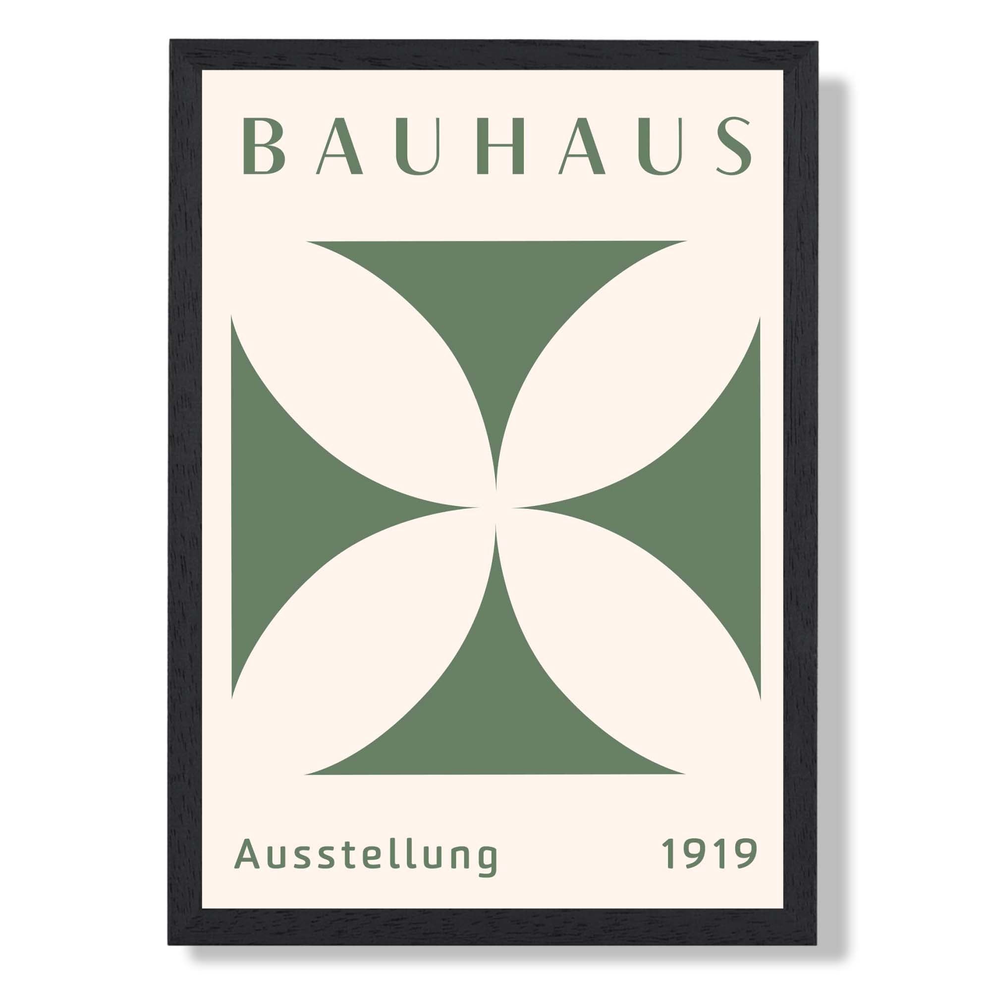 Bauhaus Green Geometric Flower Art Print print in Black Wooden Frame