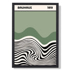 Bauhaus Shoreline in Green Art Print print in Black Wooden Frame