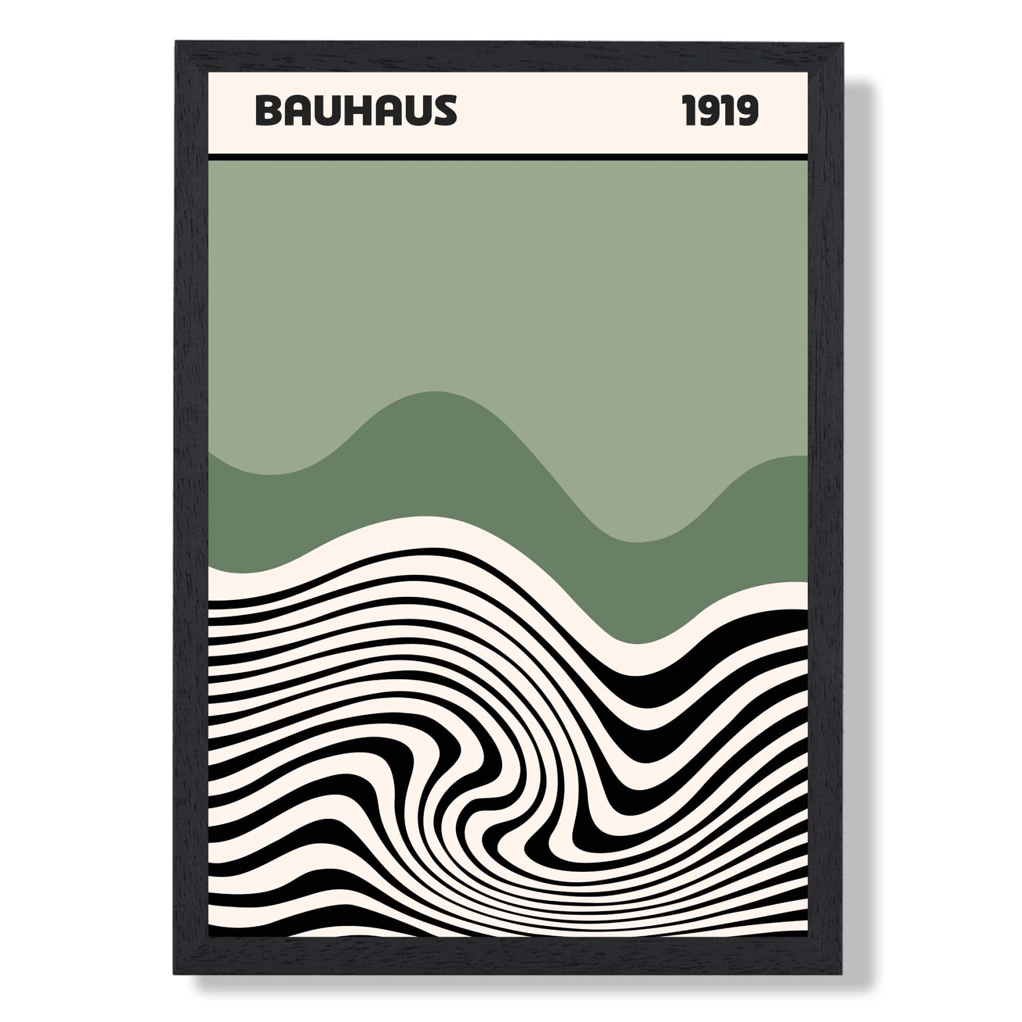 Bauhaus Shoreline in Green Art Print print in Black Wooden Frame
