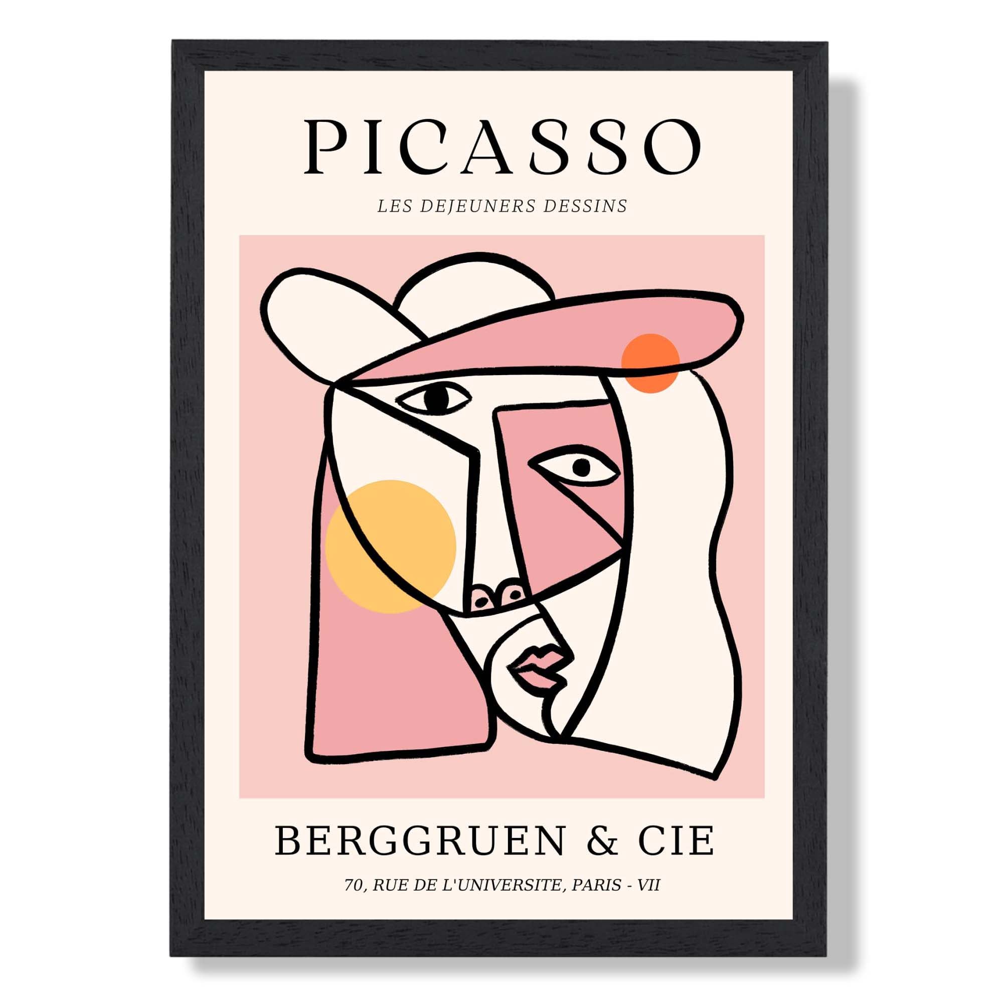 Picasso Abstract Face in Pink Art Print print in Black Wooden Frame
