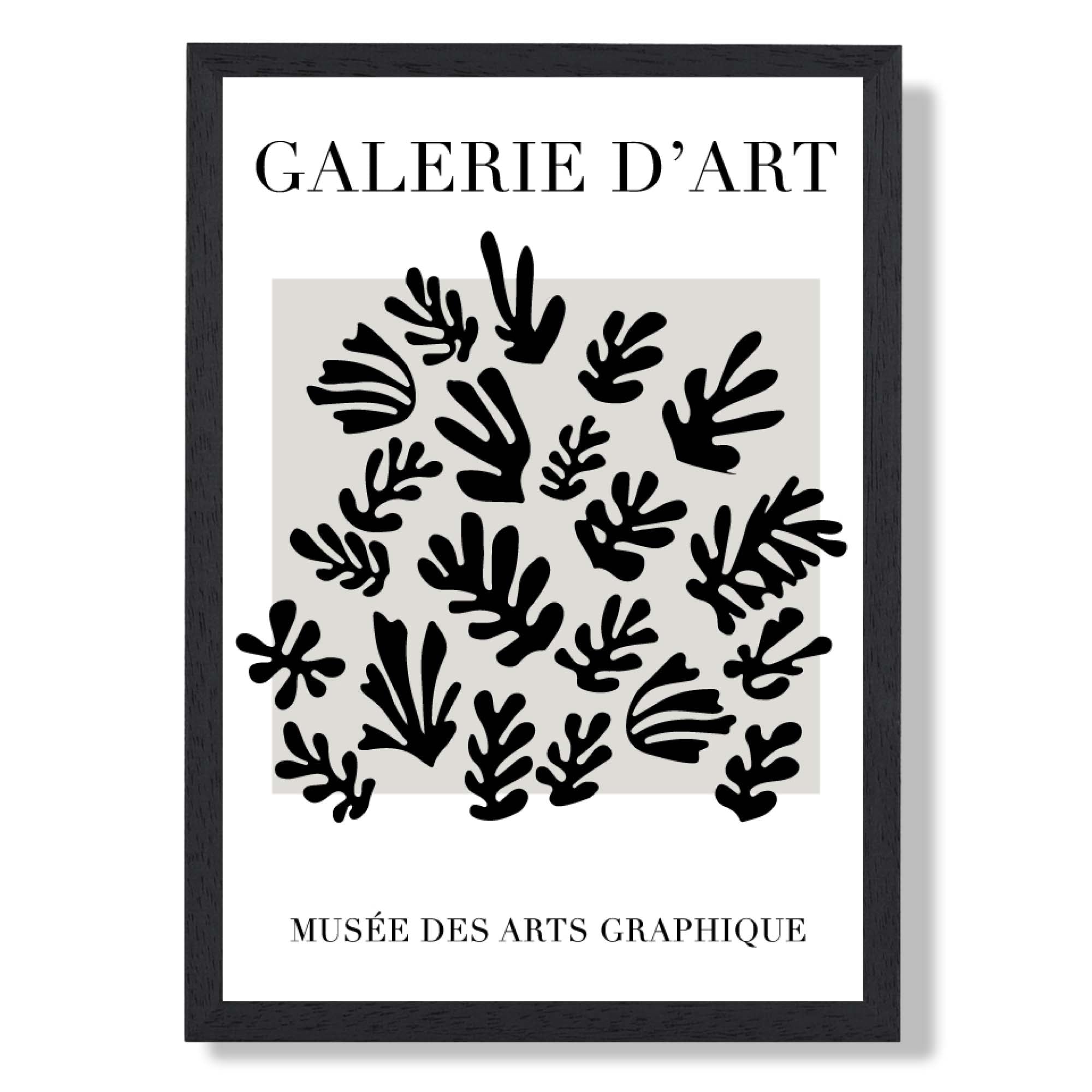 Matisse Floral Cut outs in Black and Grey Art Print print in Black Wooden Frame