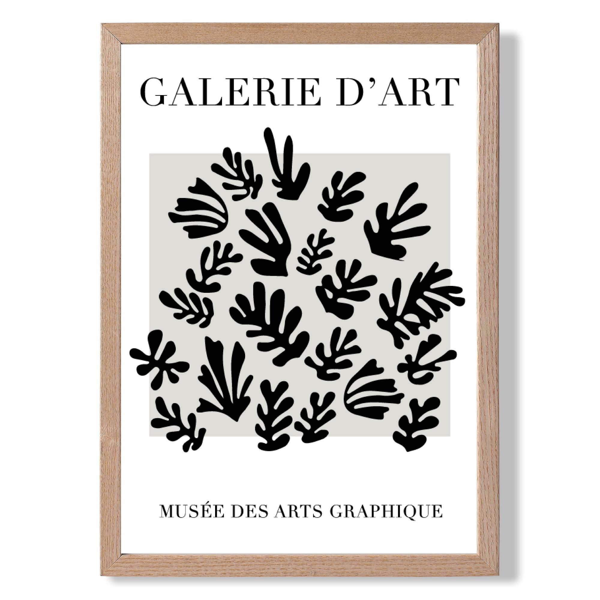 Matisse Floral Cut outs in Black and Grey Art Print Wall Art Print