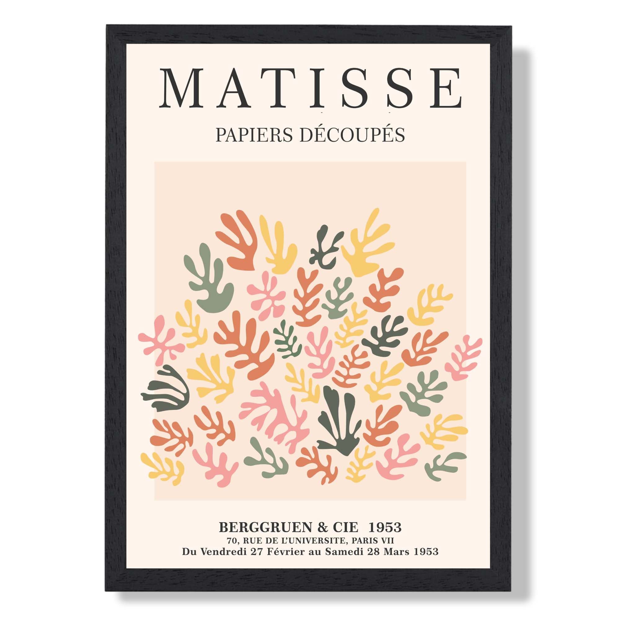 Matisse Floral Cut Outs in Pink and Green Art Print print in Black Wooden Frame