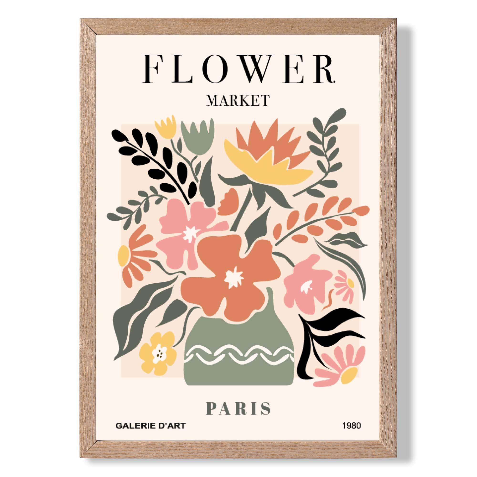 Paris Flower Market in Pink and Green Art Print Wall Art Print