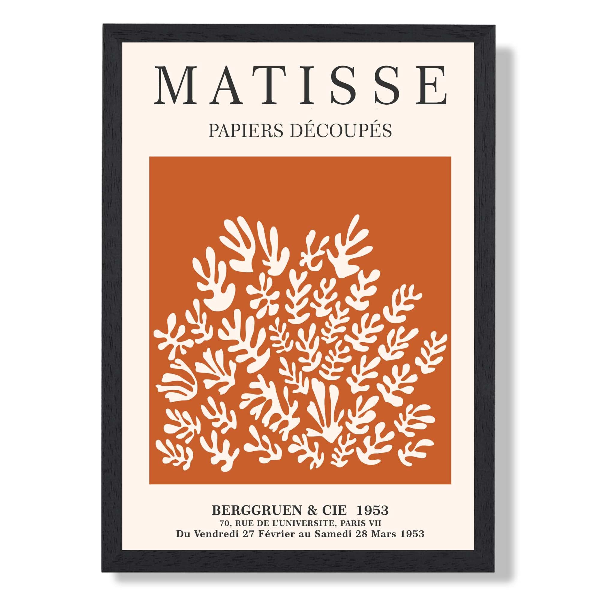Matisse Floral Cut Outs in Orange Art Print print in Black Wooden Frame