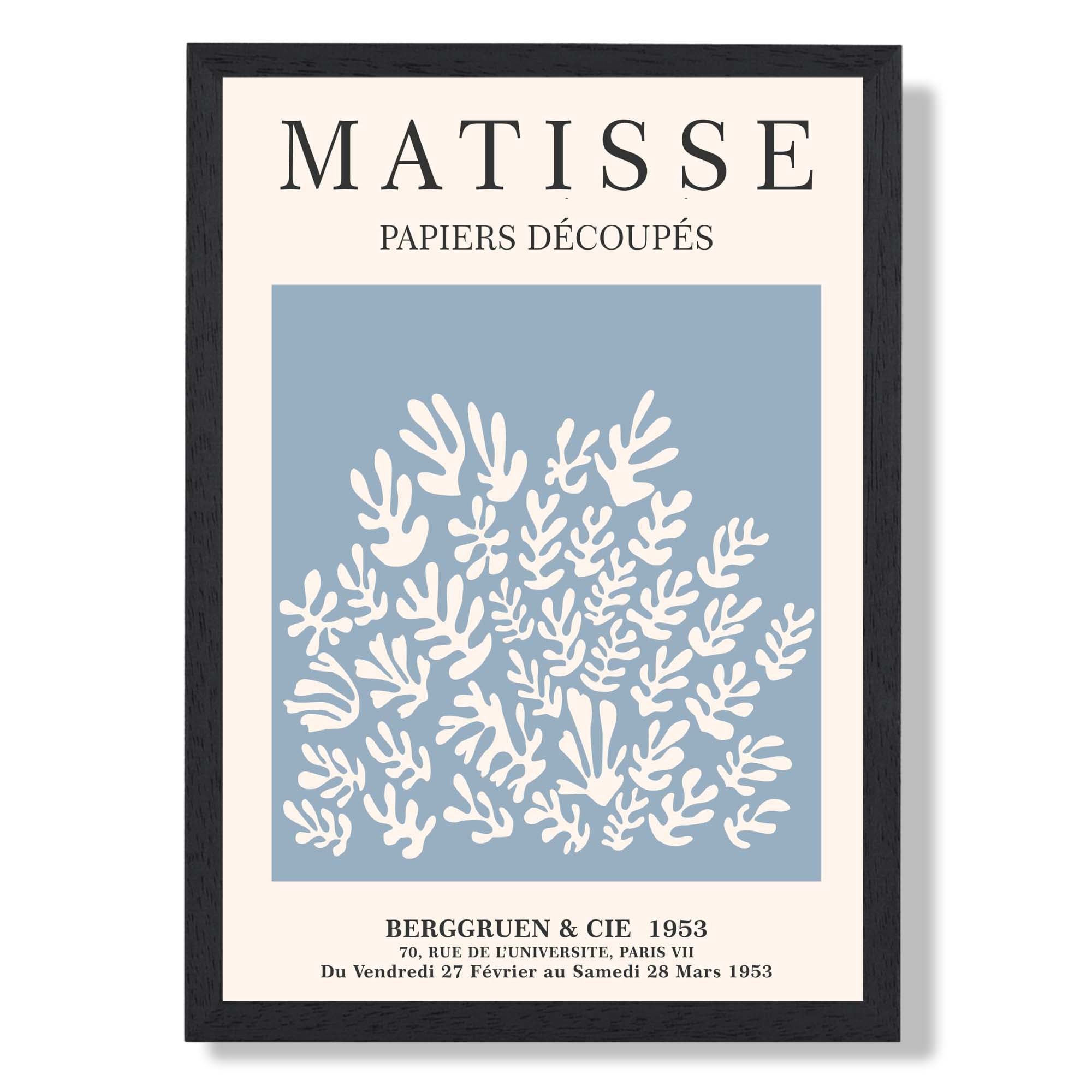 Matisse Floral Cut Outs in Light Blue Art Print print in Black Wooden Frame