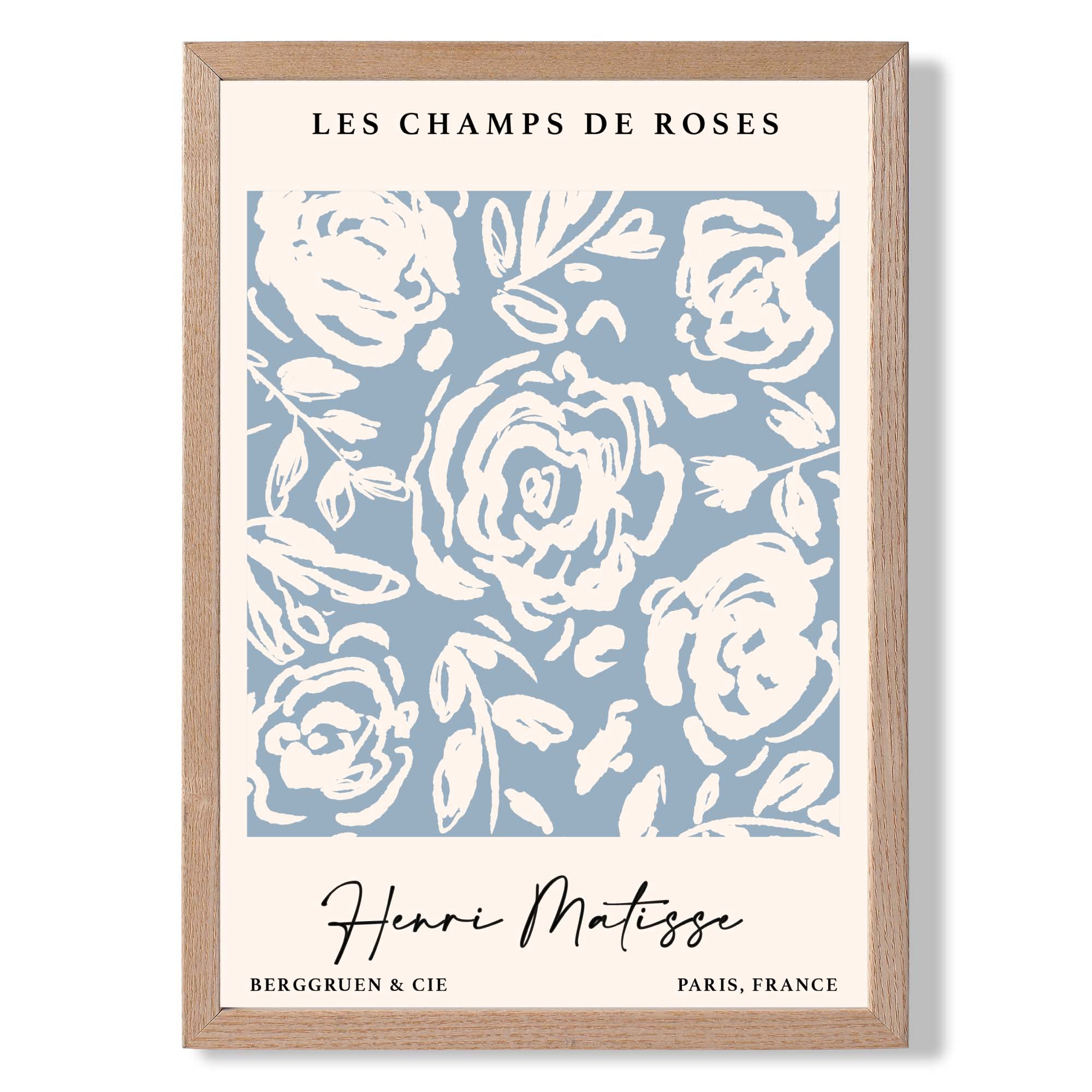 Matisse Floral Roses in Light Blue Art Print Wall Art Print