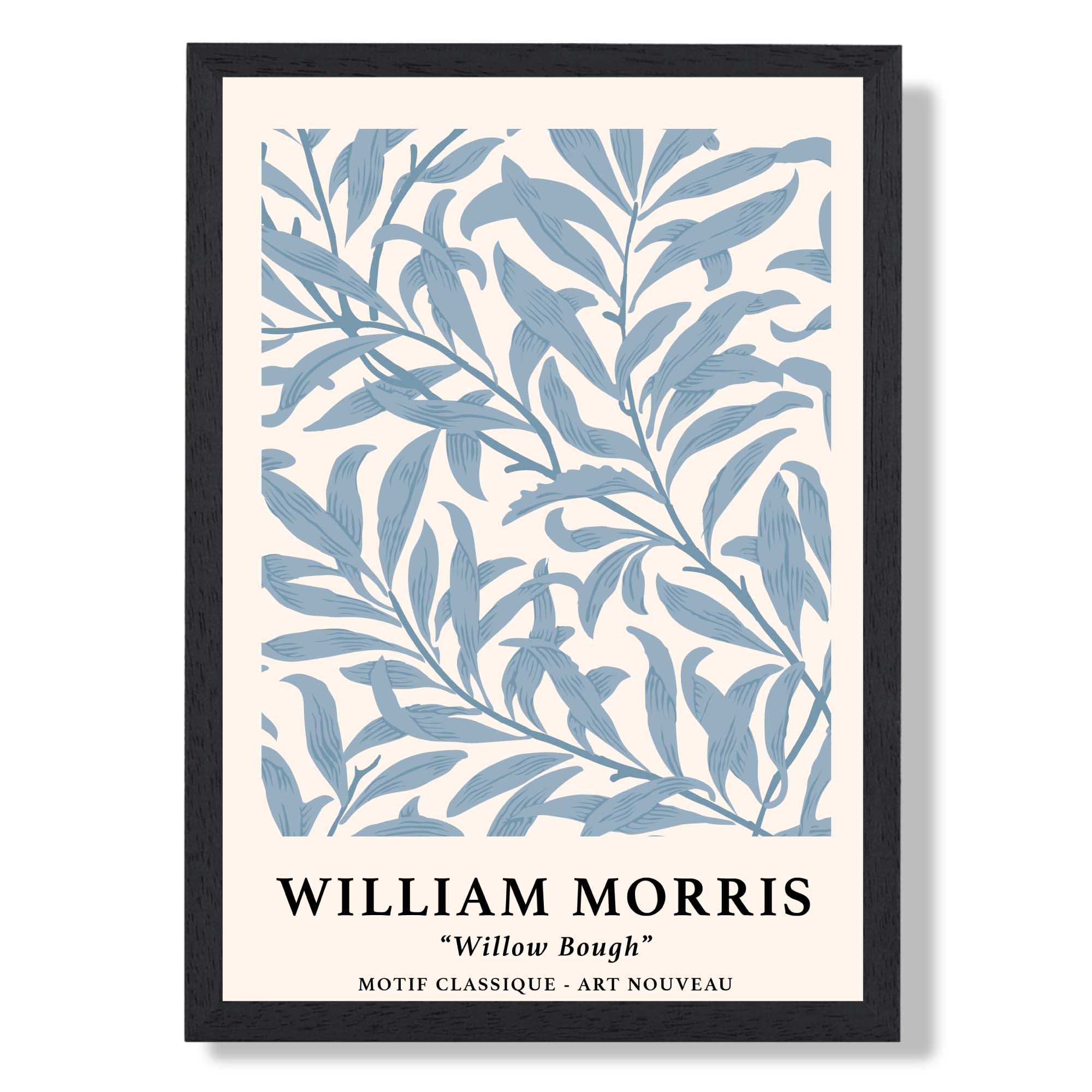 William Morris Willow in Light Blue Art Print print in Black Wooden Frame