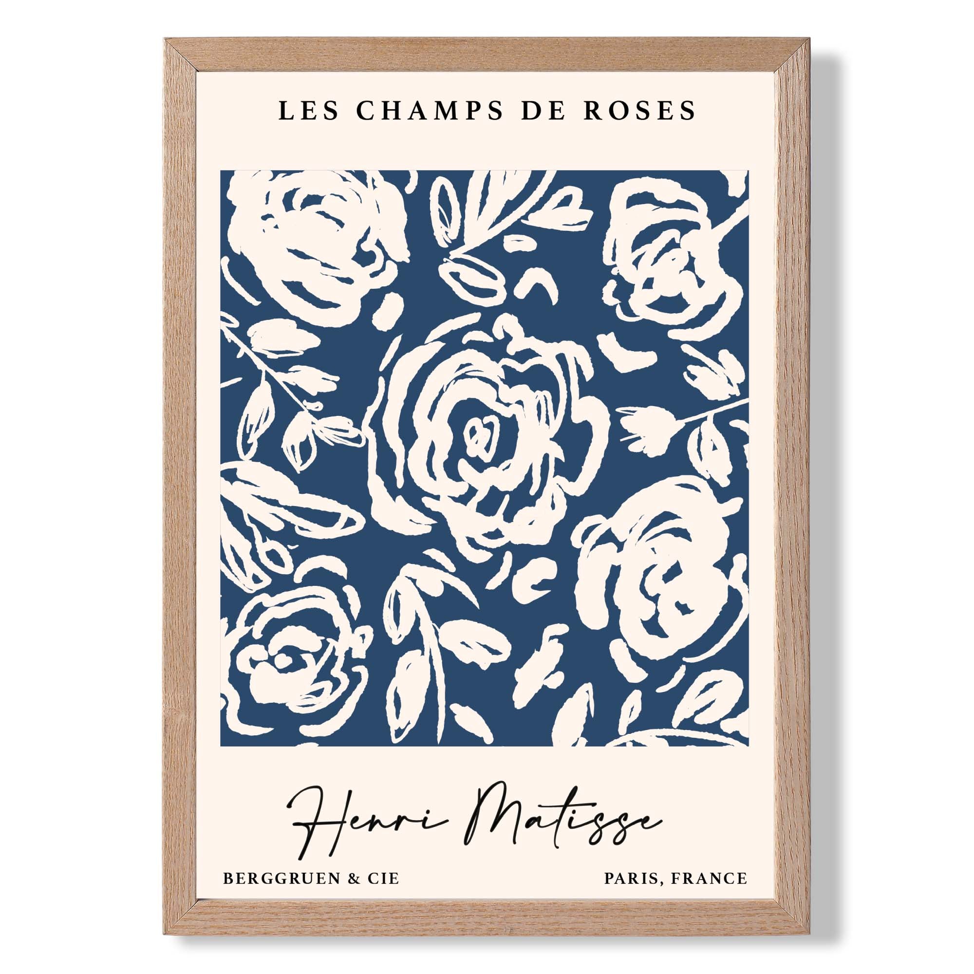 Matisse Floral Roses in Navy Blue Art Print Wall Art Print
