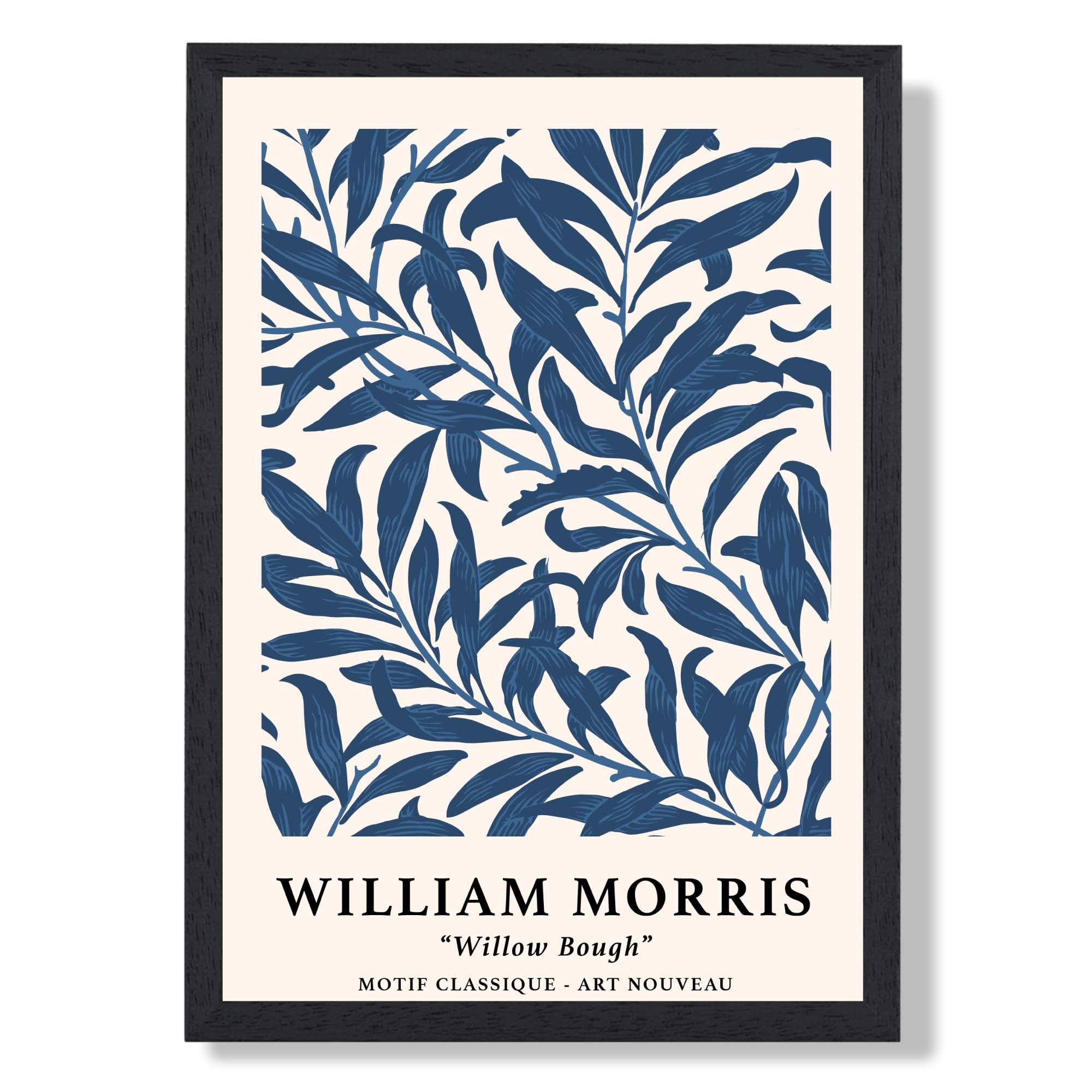 William Morris Willow in Navy Blue Art Print print in Black Wooden Frame