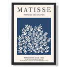 Matisse Floral Cut Outs in Navy Blue Art Print print in Black Wooden Frame