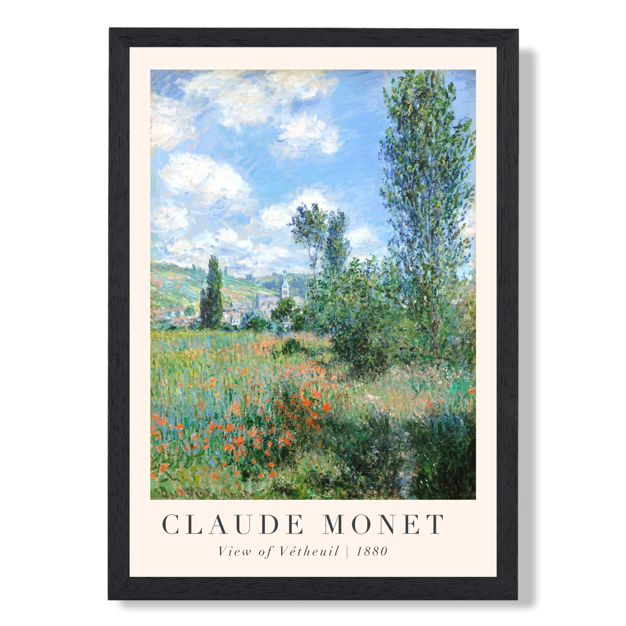 Claude Monet View of Vetheuil print in Black Wooden Frame