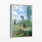 Claude Monet View of Vetheuil Canvas Art Print with White Float Frame