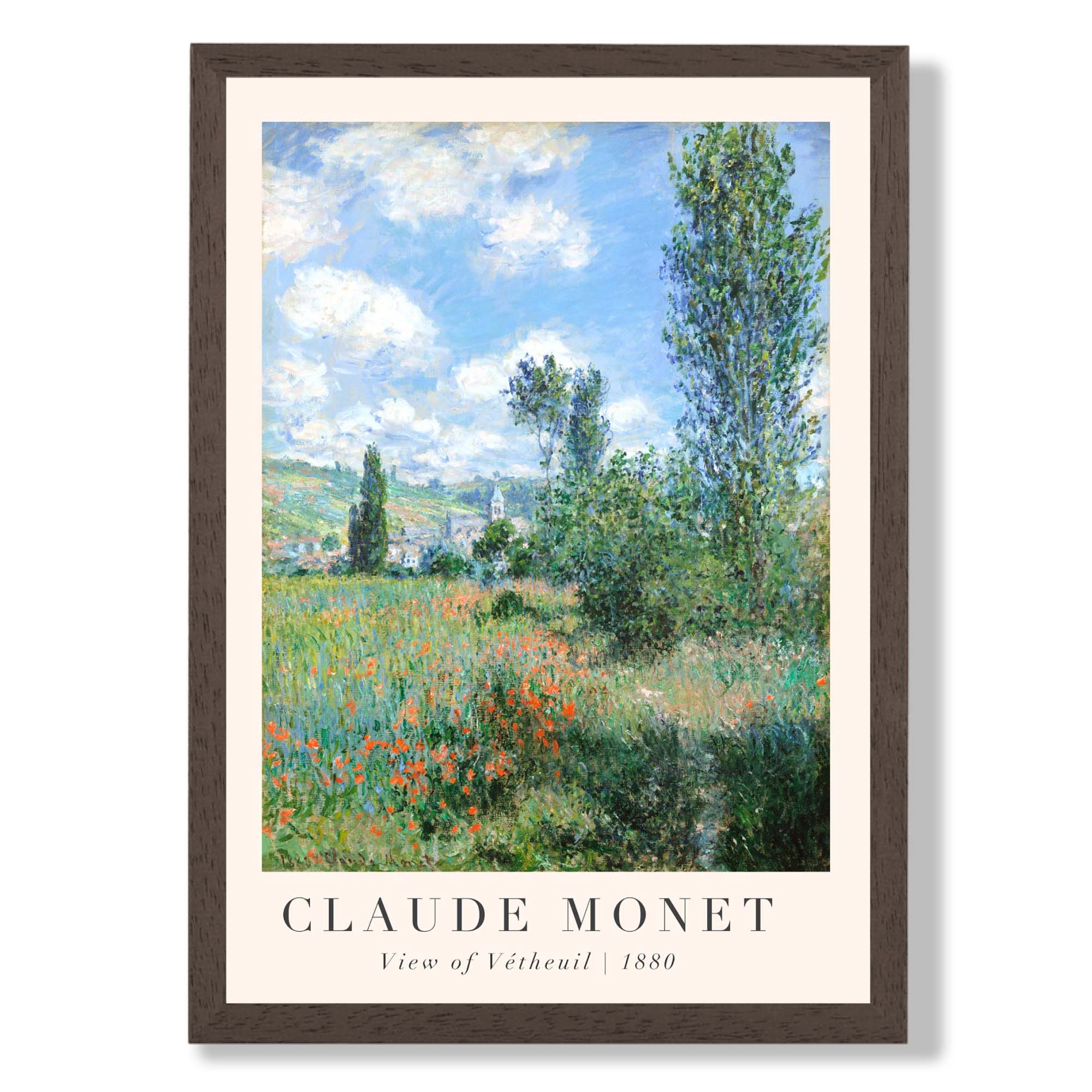 Claude Monet View of Vetheuil print in Dark Wooden Frame