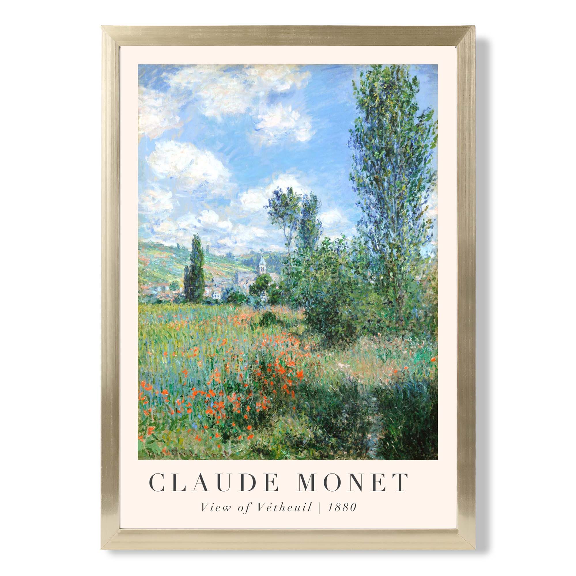 Claude Monet View of Vetheuil print in Gold Wooden Frame