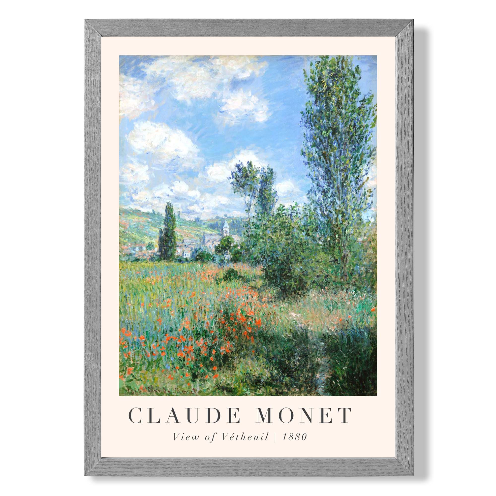 Claude Monet View of Vetheuil print in Light Grey Wooden Frame