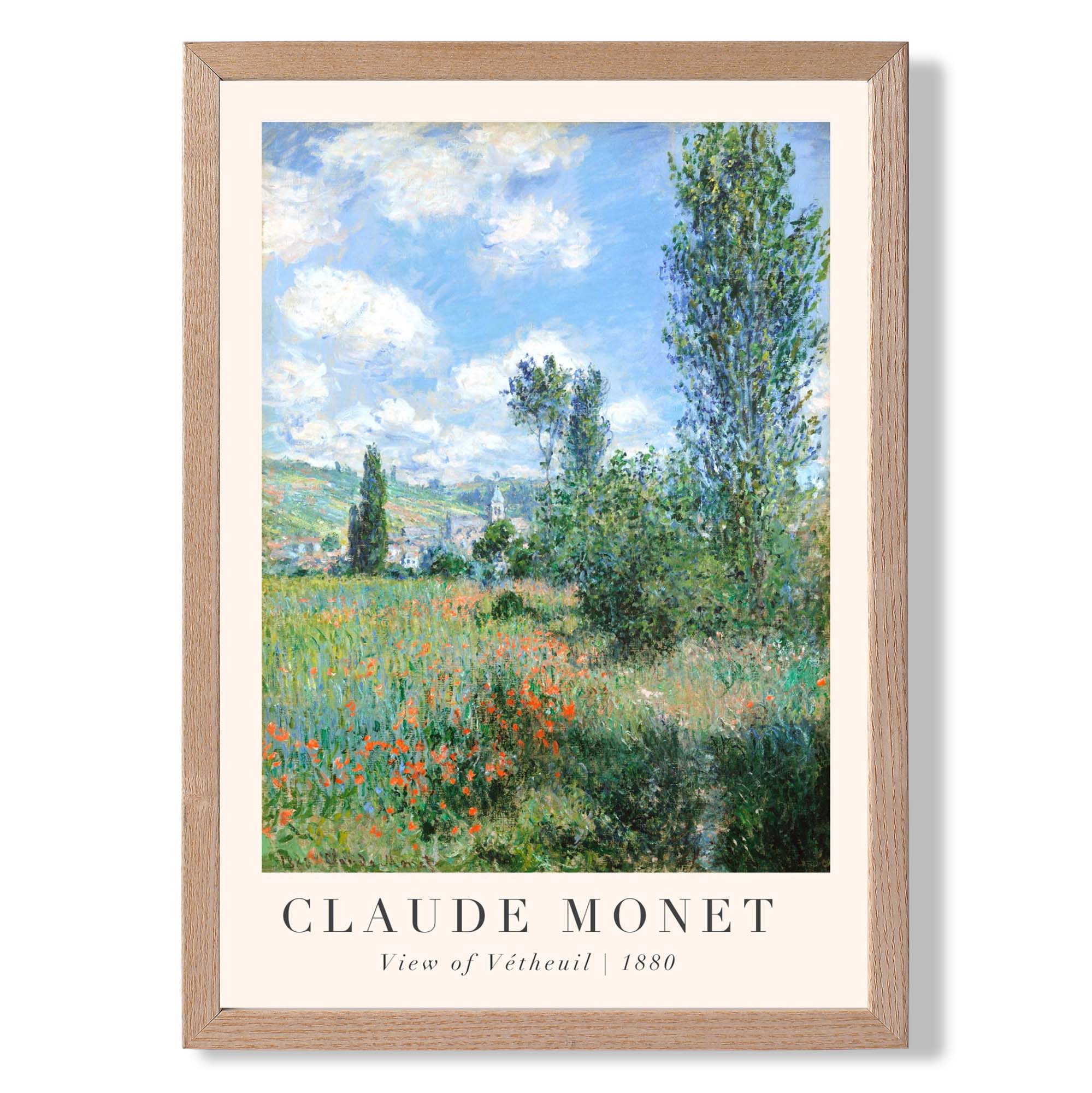 Claude Monet View of Vetheuil print in Light Oak Wooden Frame