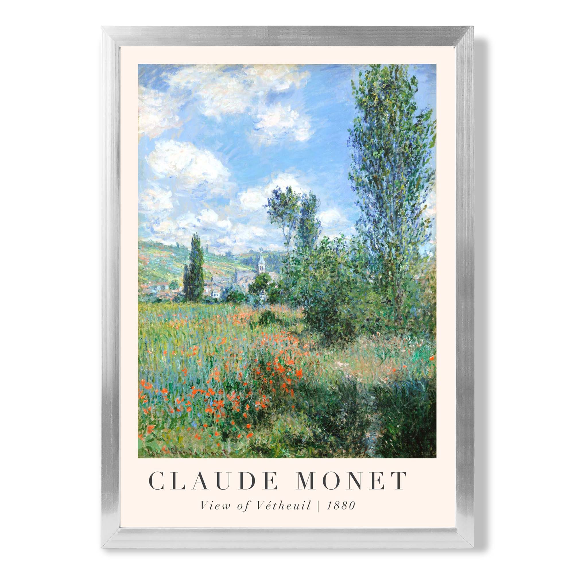 Claude Monet View of Vetheuil print in Silver Wooden Frame