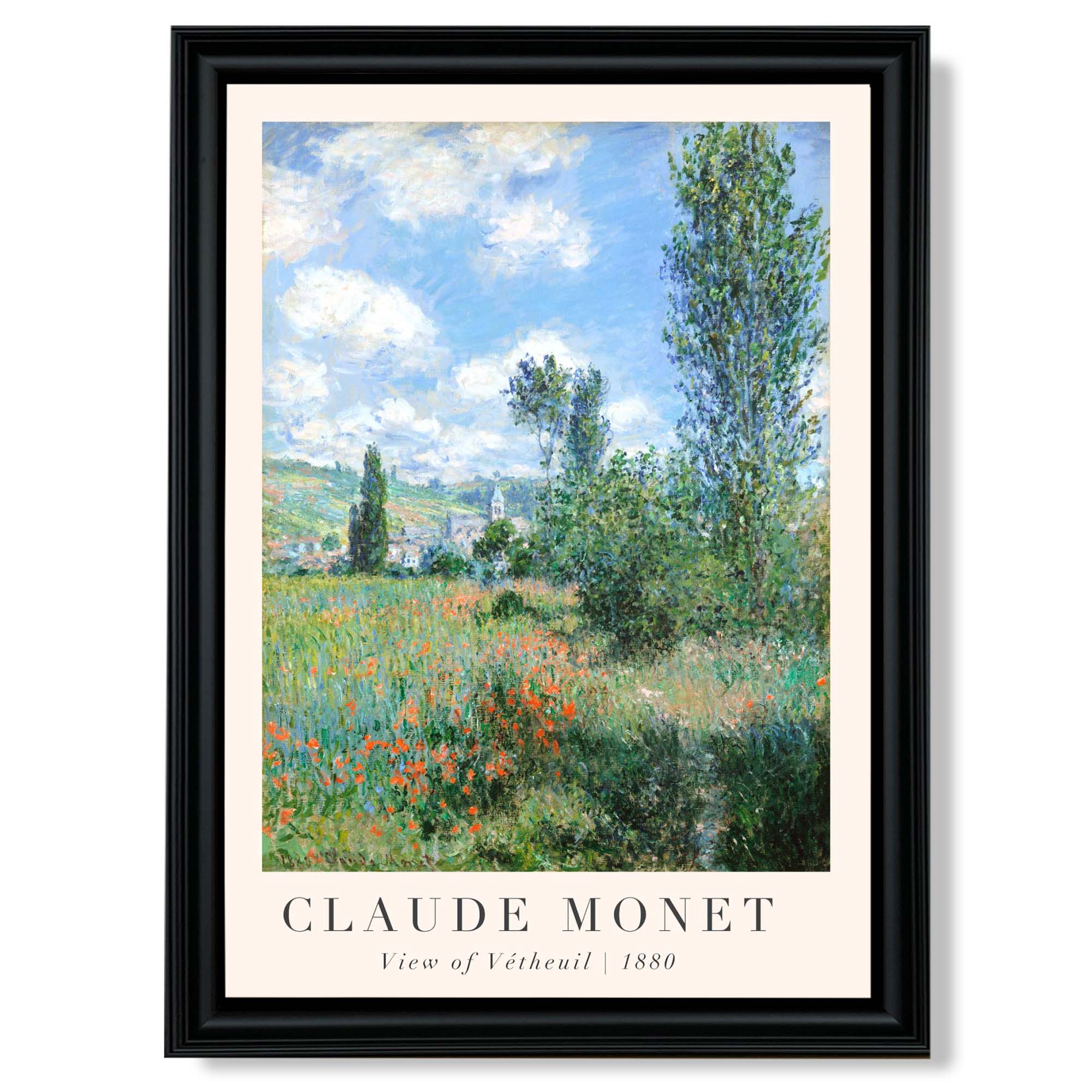 Claude Monet View of Vetheuil print in Black Scoop Frame