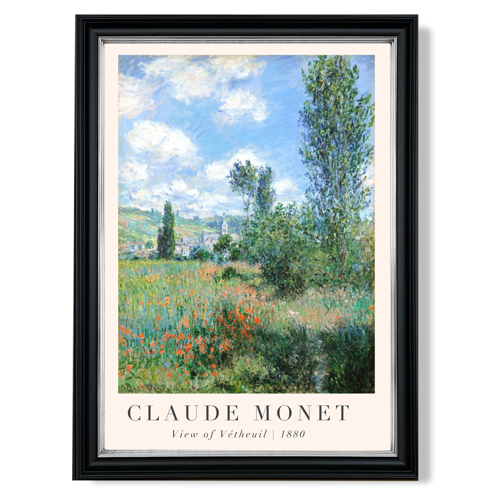 Claude Monet View of Vetheuil print in Black and silver Frame