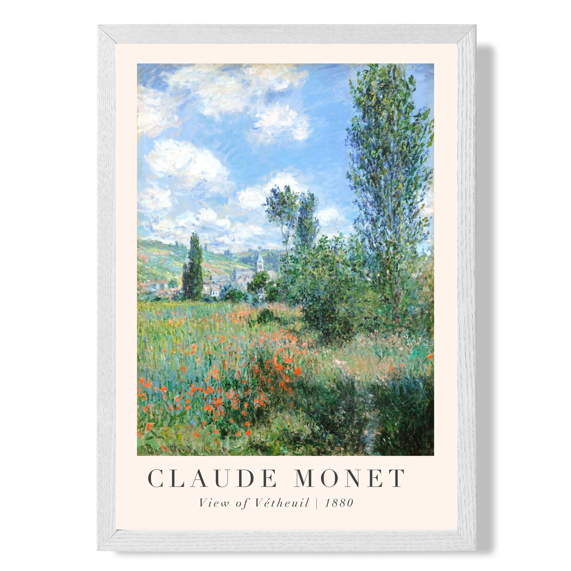 Claude Monet View of Vetheuil print in White Wooden Frame
