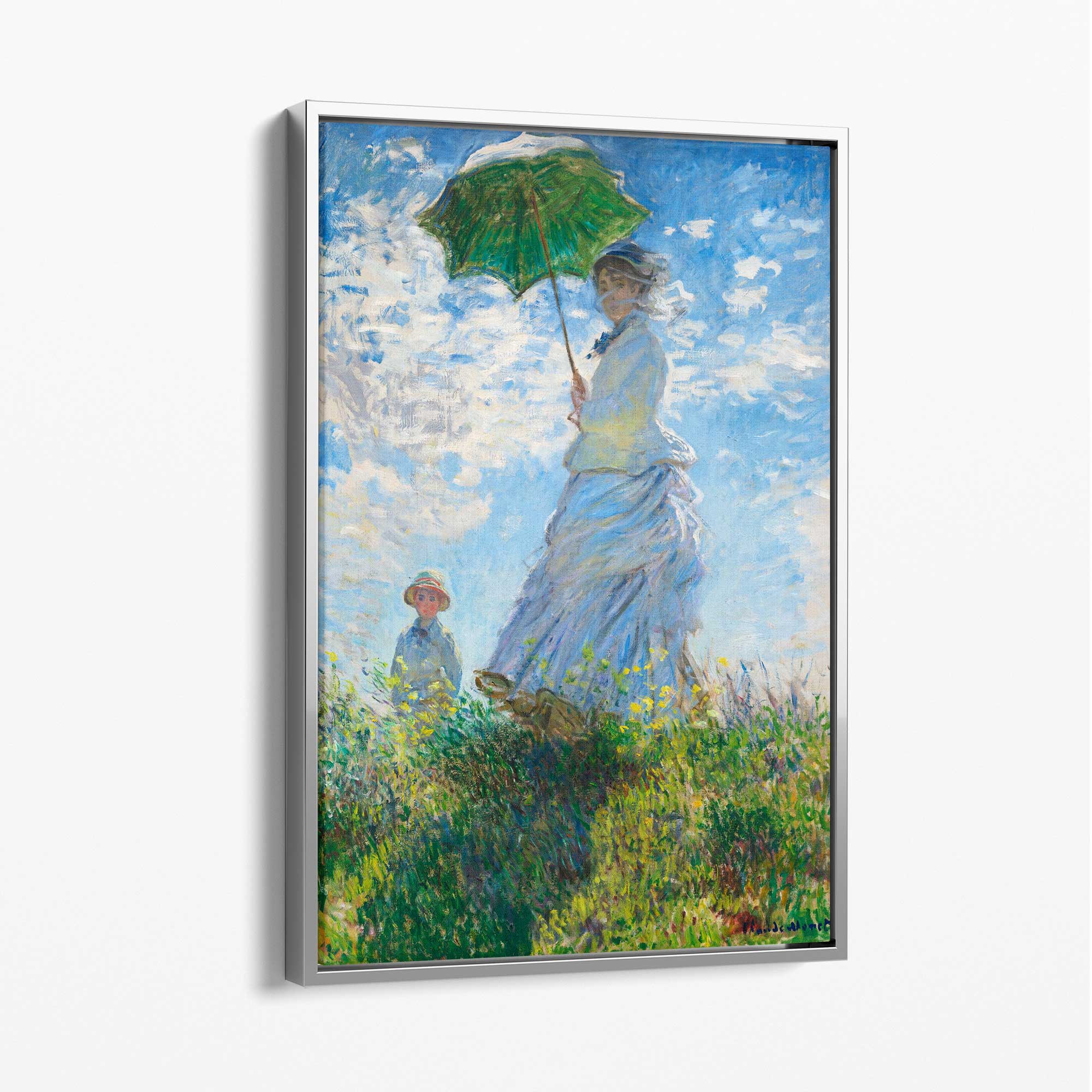Claude Monet Madame Monet and Her Son Canvas Art Print with Silver Float Frame