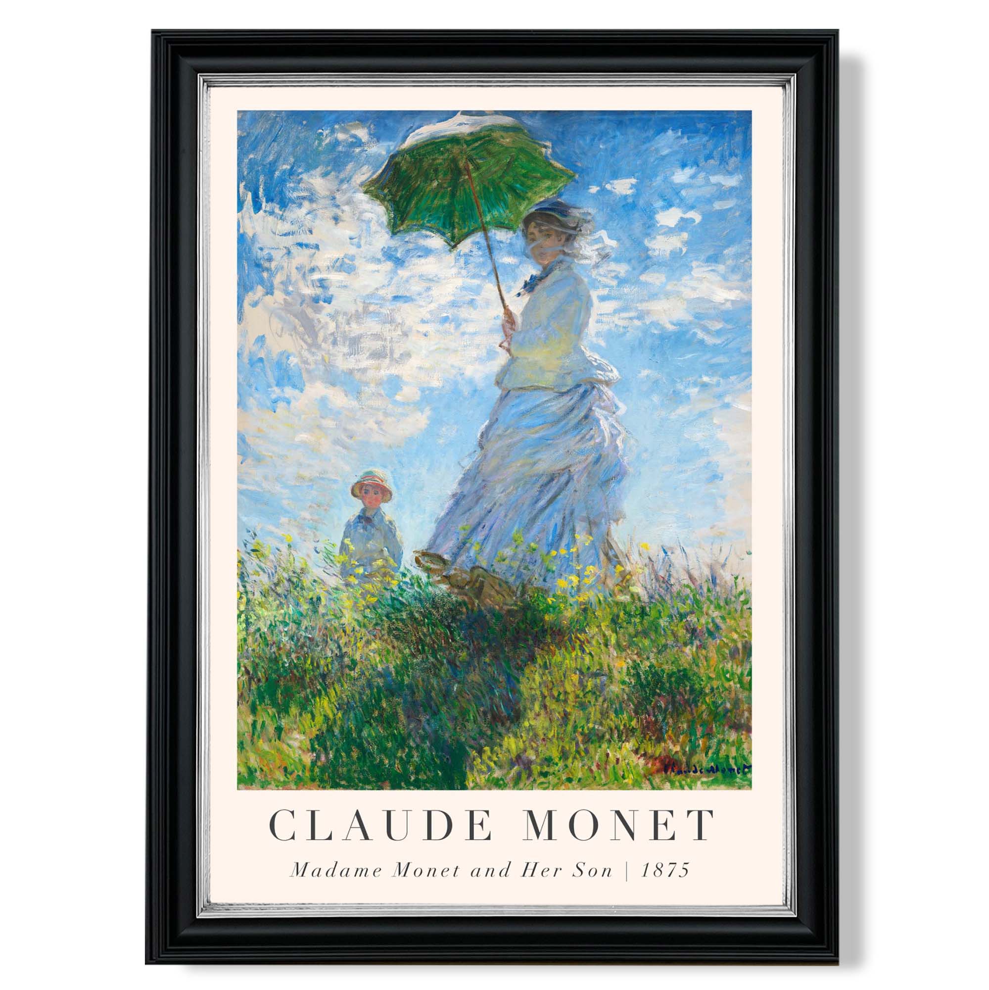 Claude Monet Madame Monet and Her Son print in Black and silver Frame