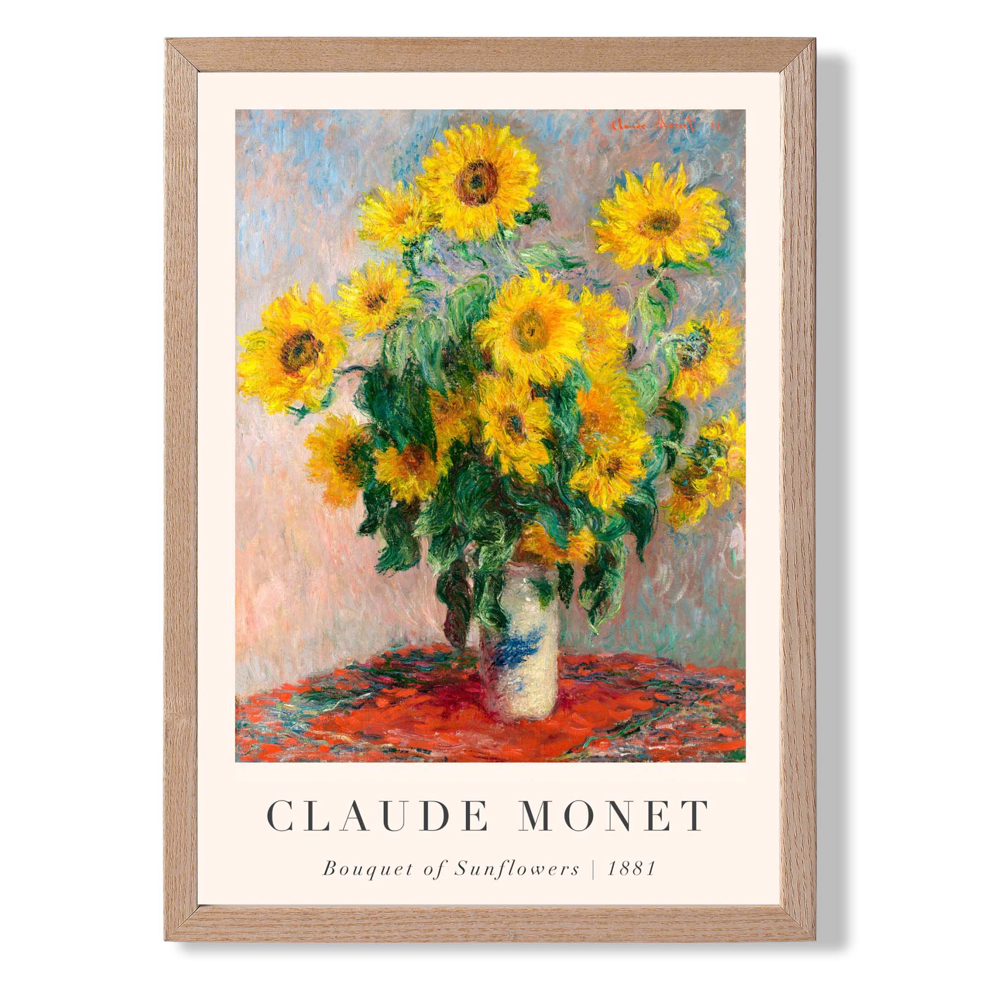 Claude Monet Bouquet of Sunflowers print in Light Oak Wooden Frame