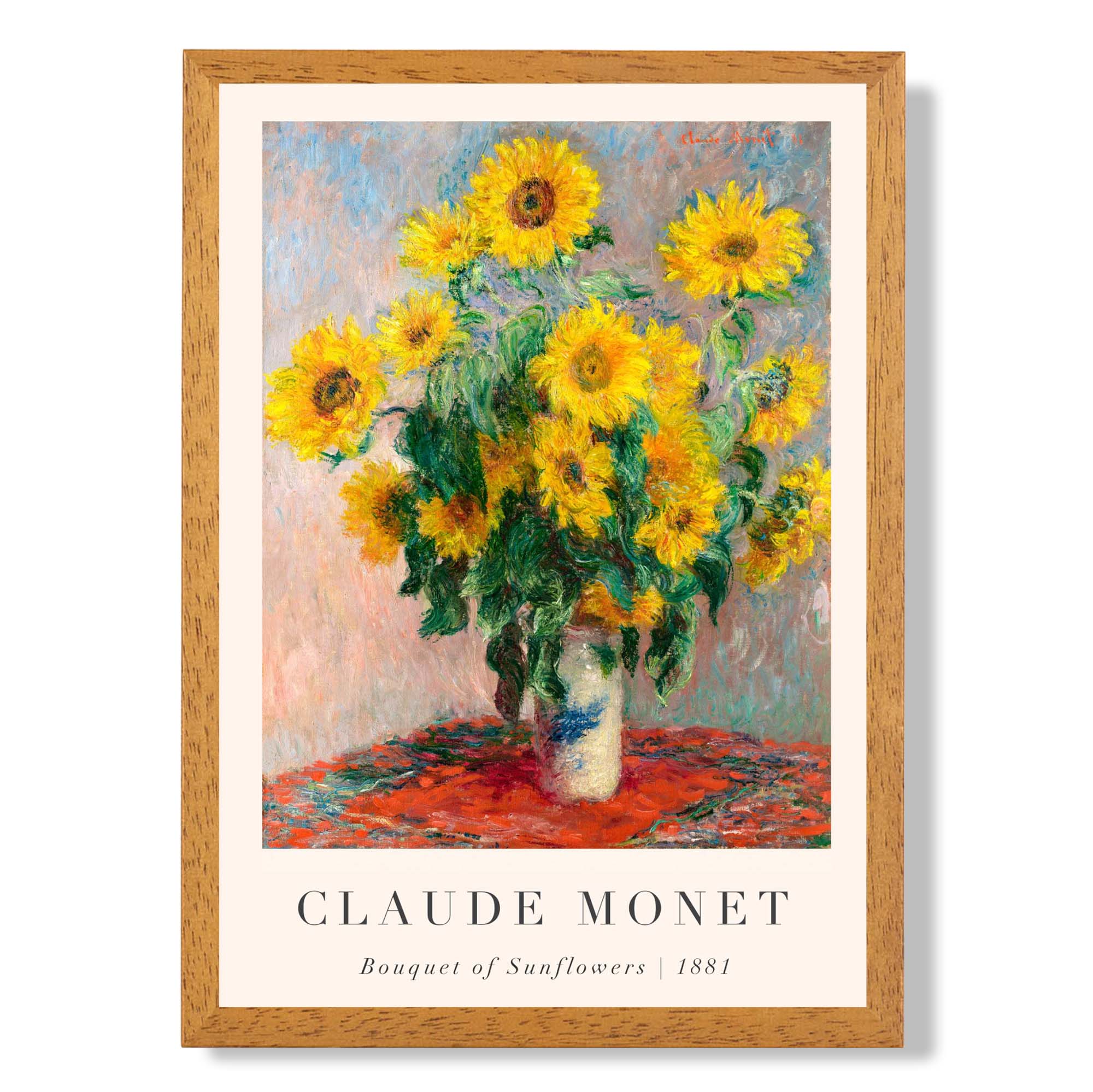 Claude Monet Bouquet of Sunflowers print in Oak Wooden Frame
