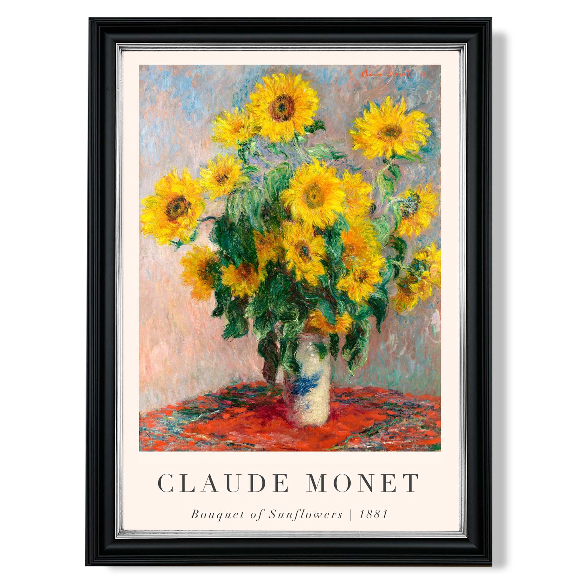 Claude Monet Bouquet of Sunflowers print in Black and silver Frame