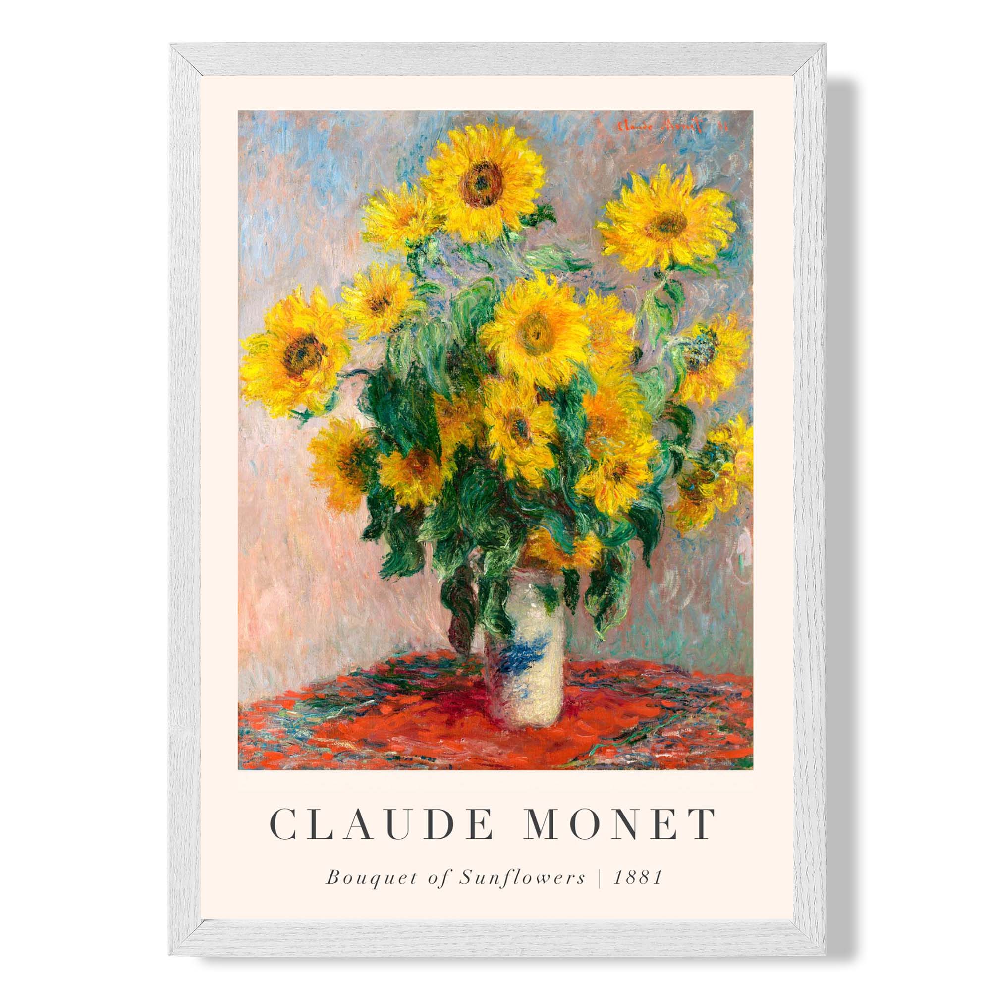 Claude Monet Bouquet of Sunflowers print in White Wooden Frame