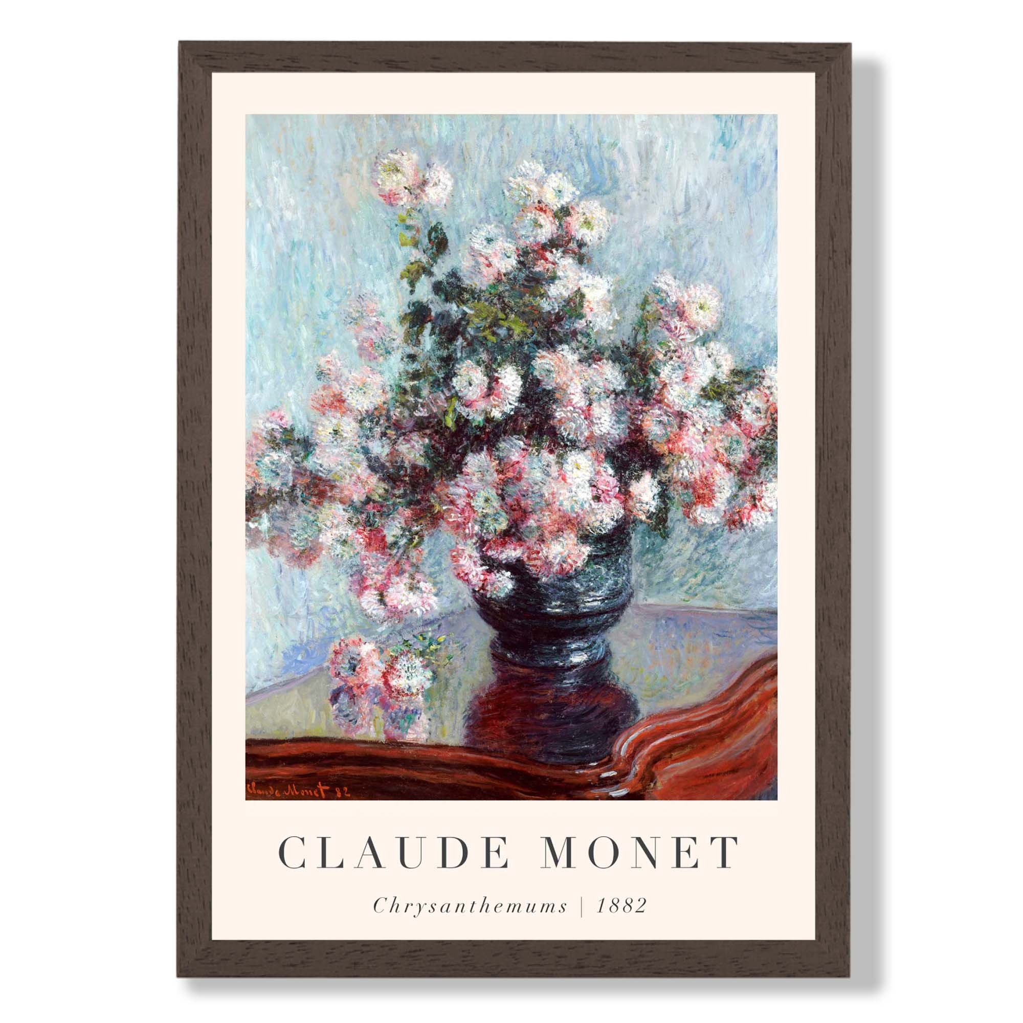 Claude Monet Crysanthemums print in Dark Wooden Frame