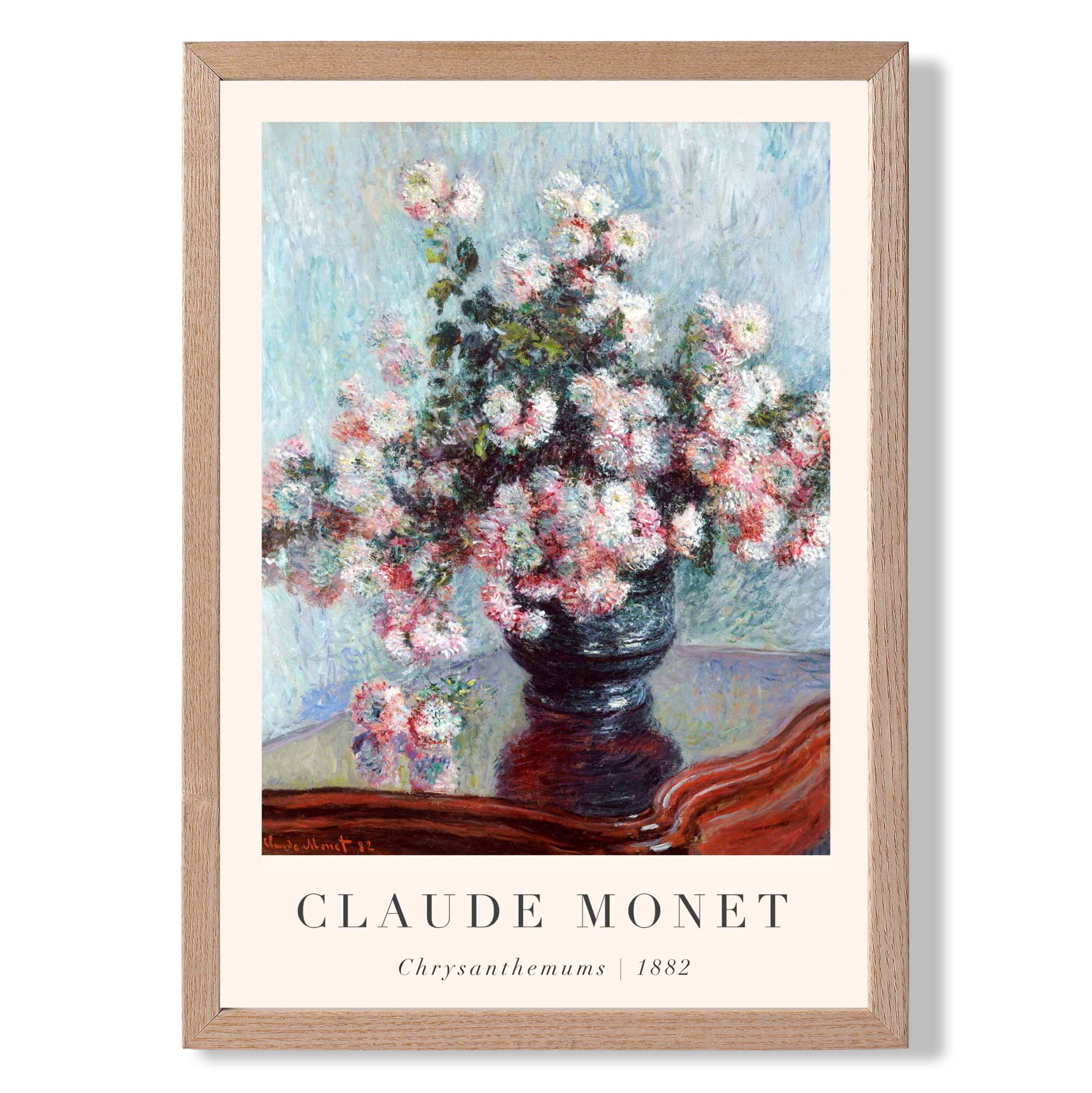 Claude Monet Crysanthemums print in Light Oak Wooden Frame