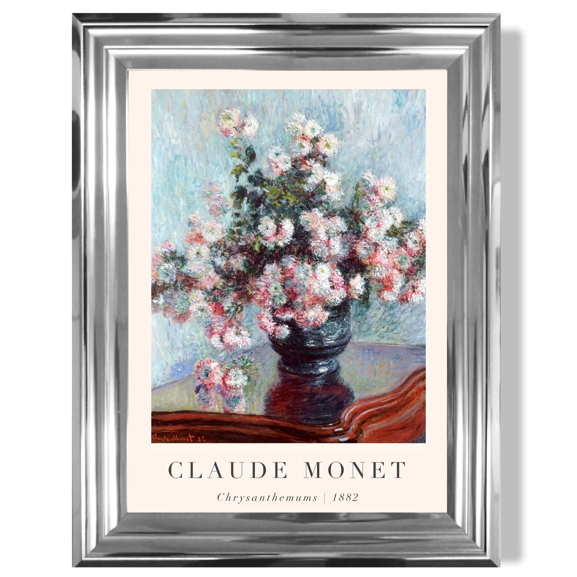 Claude Monet Crysanthemums print in Chrome Glossy Frame