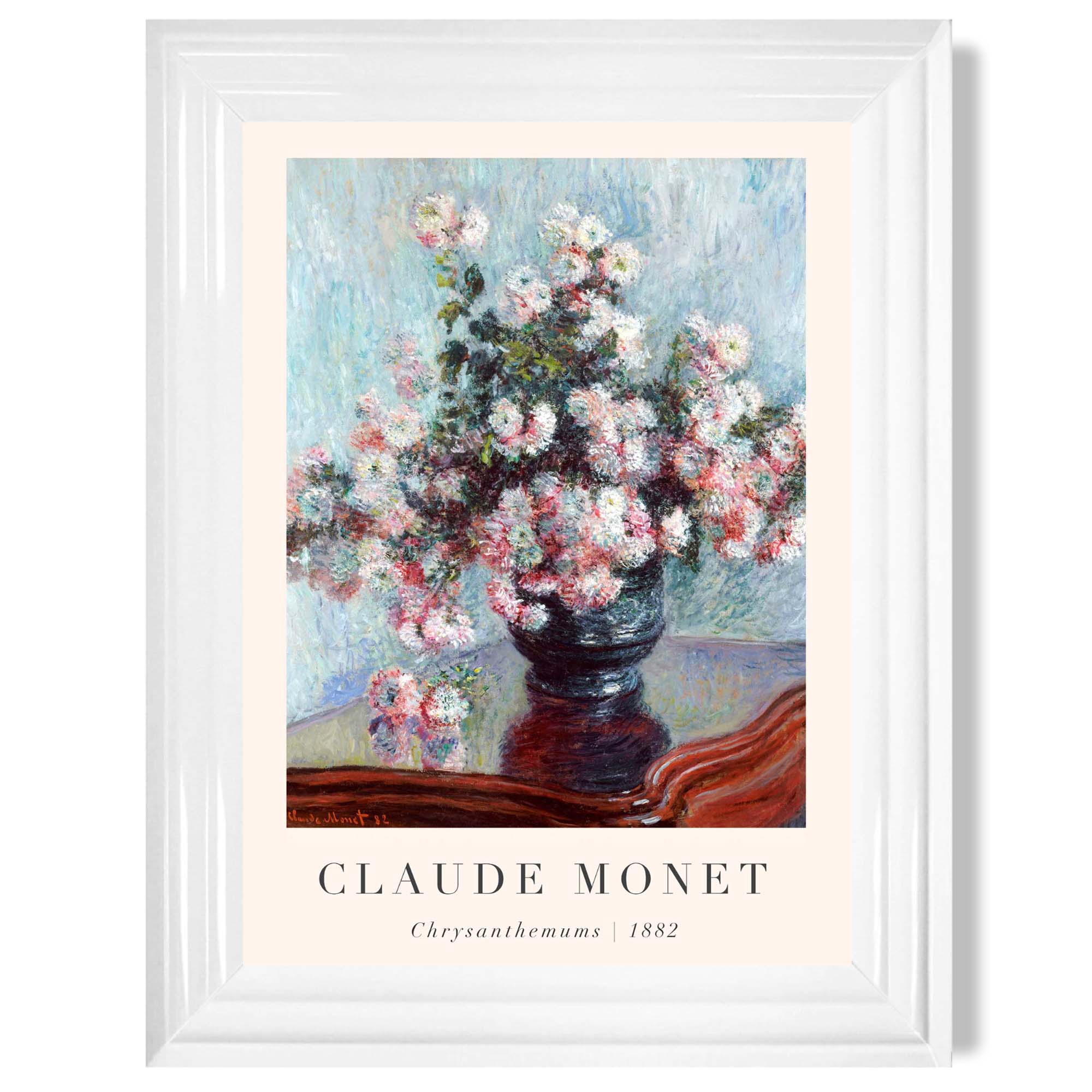 Claude Monet Crysanthemums print in White Glossy Frame