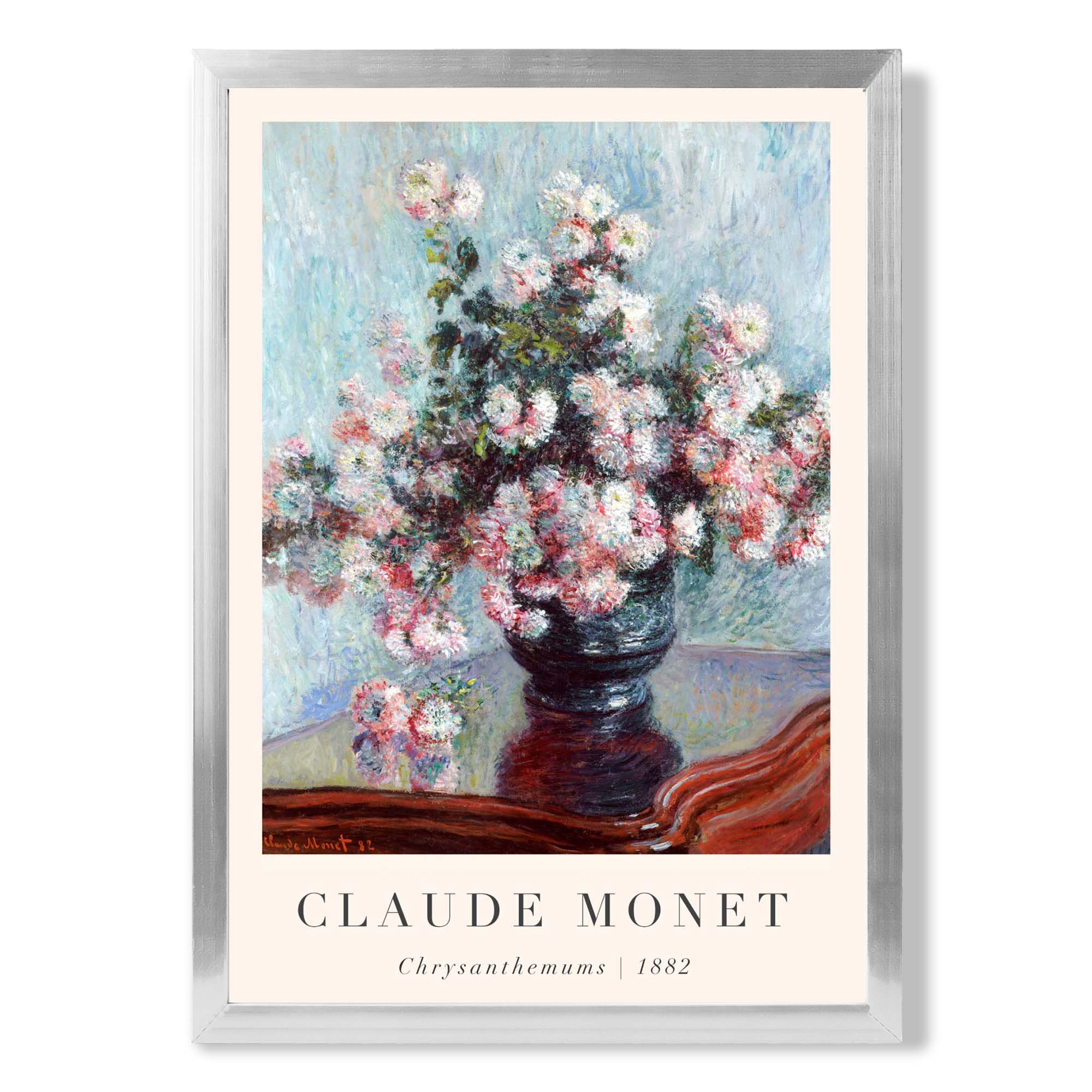 Claude Monet Crysanthemums print in Silver Wooden Frame