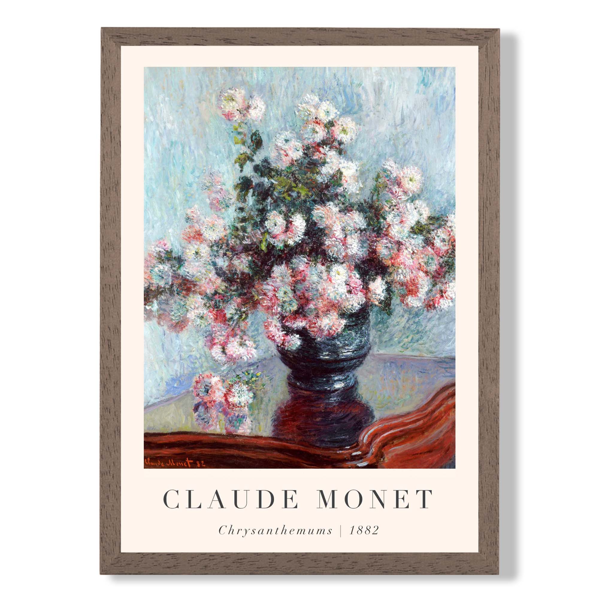 Claude Monet Crysanthemums print in Walnut Wooden Frame