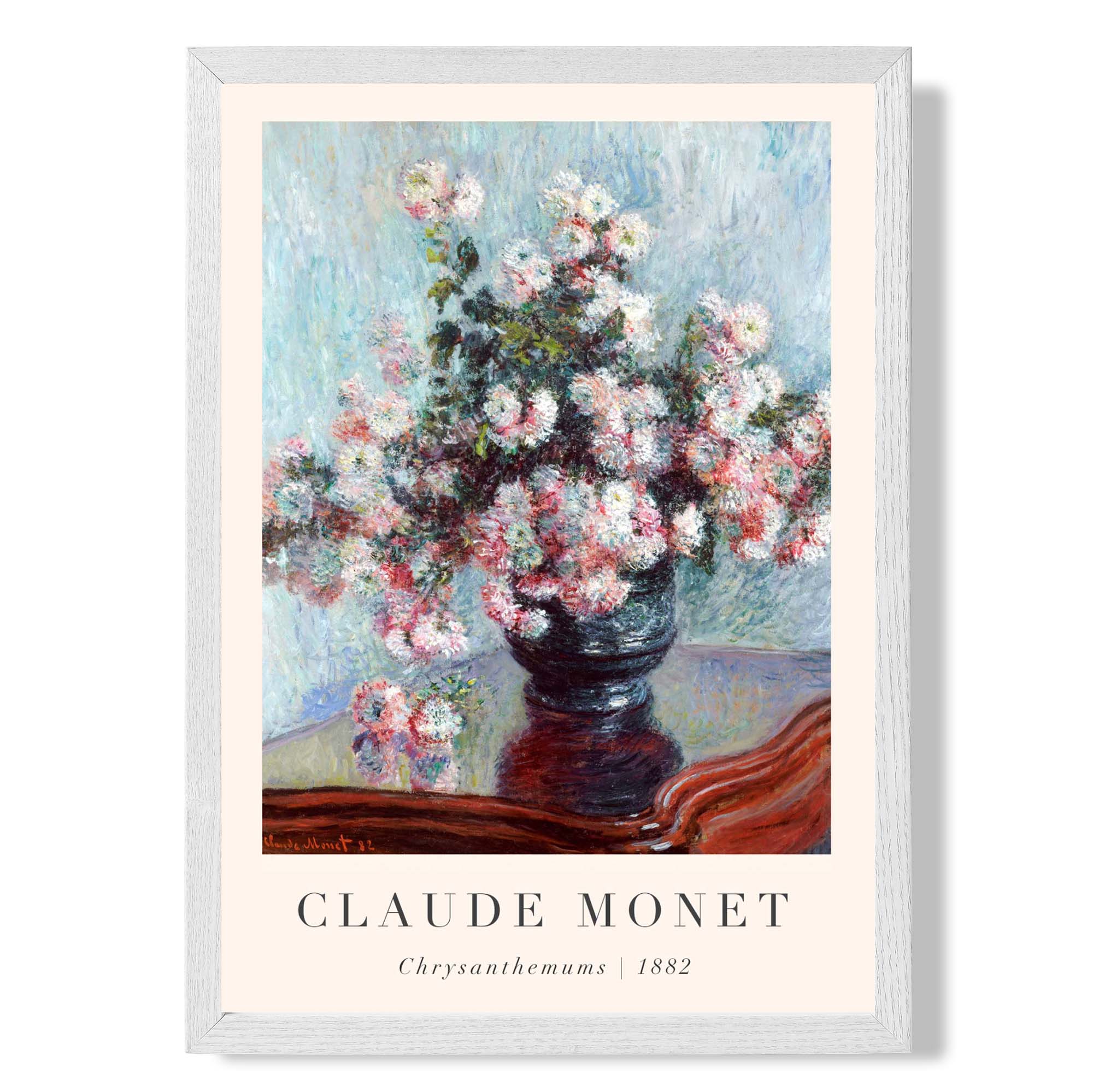 Claude Monet Crysanthemums print in White Wooden Frame