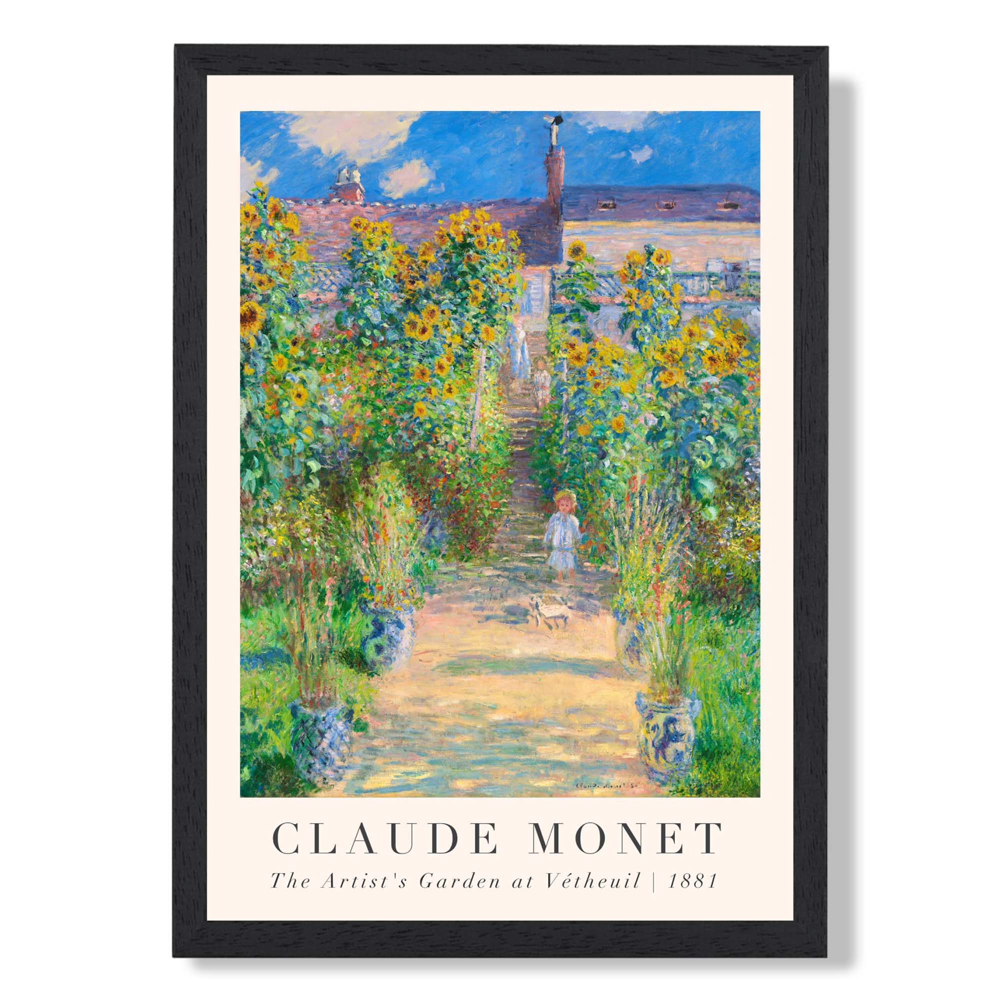 Claude Monet The Artist's Garden at Vetheuil print in Black Wooden Frame