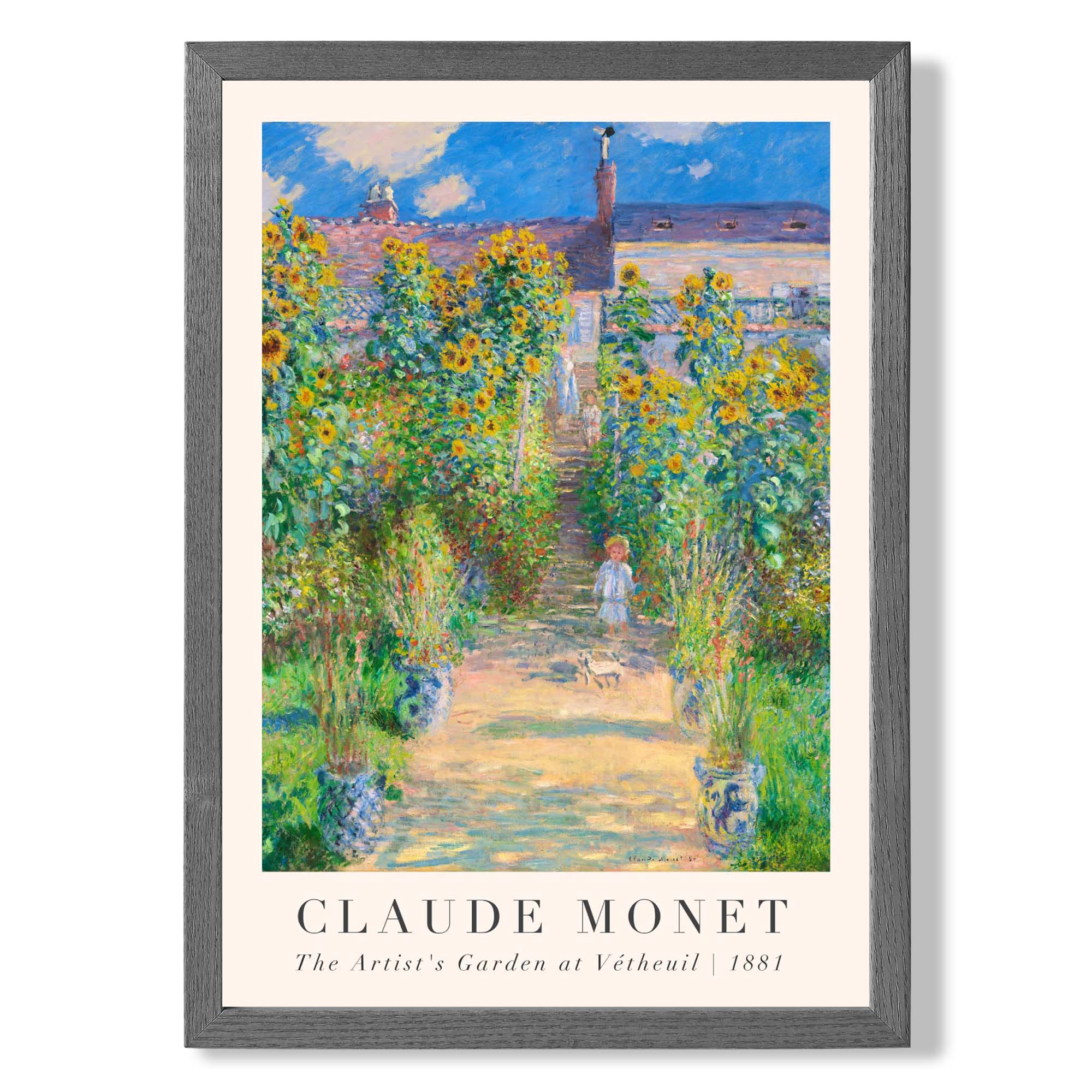 Claude Monet The Artist's Garden at Vetheuil print in Dark Grey Wooden Frame