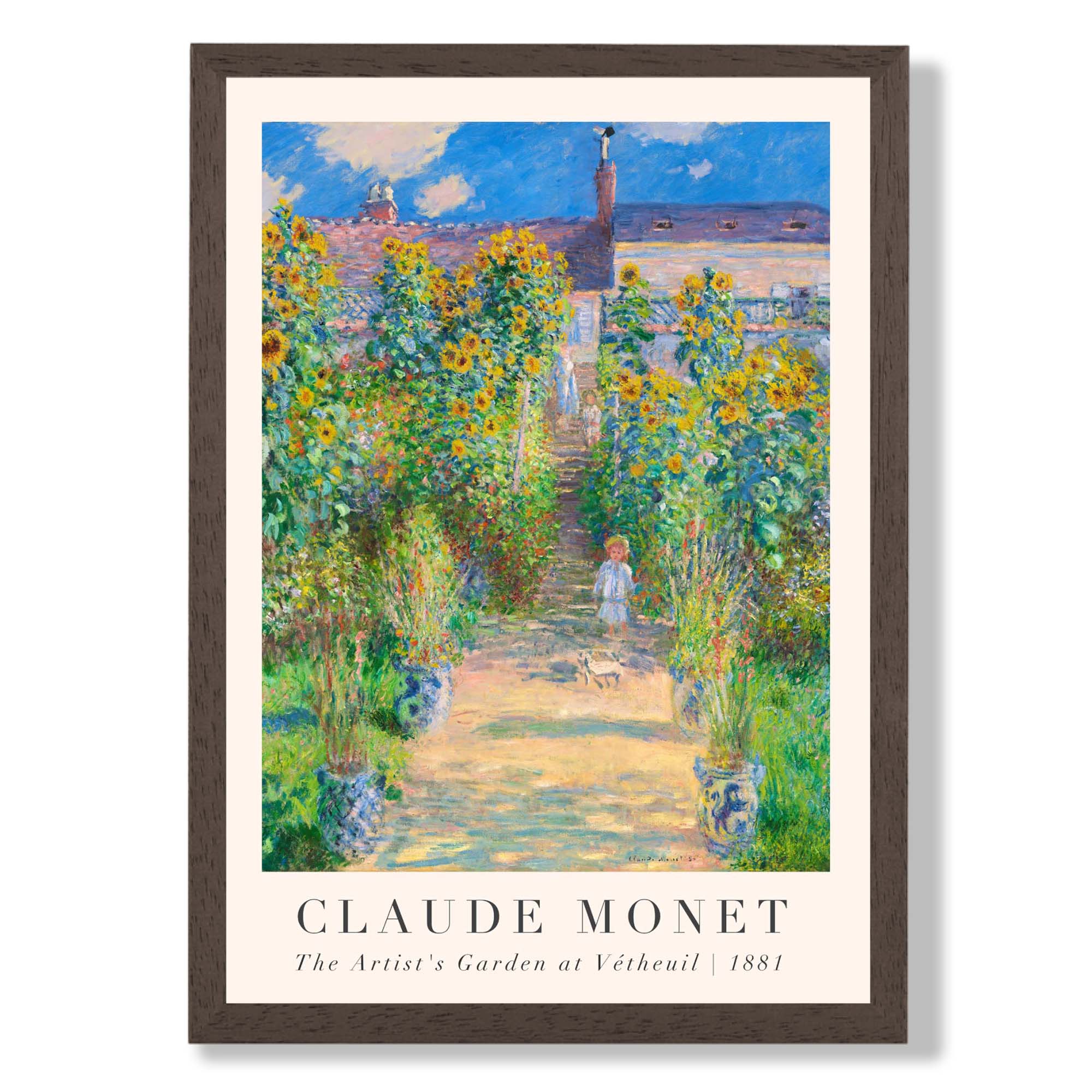Claude Monet The Artist's Garden at Vetheuil print in Dark Wooden Frame