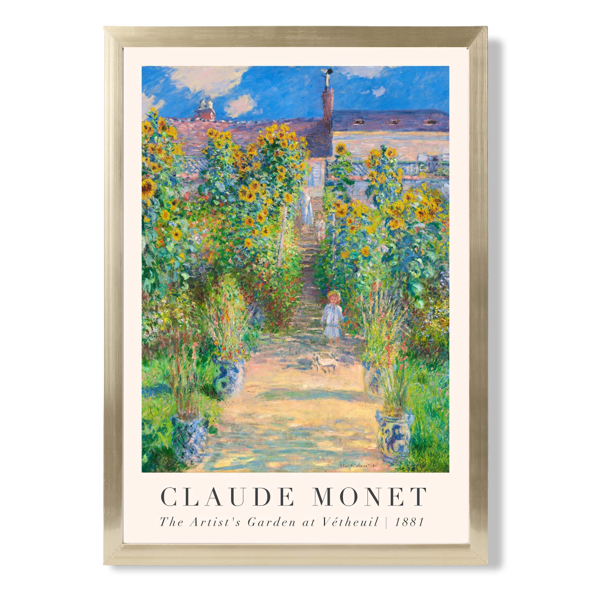 Claude Monet The Artist's Garden at Vetheuil print in Gold Wooden Frame