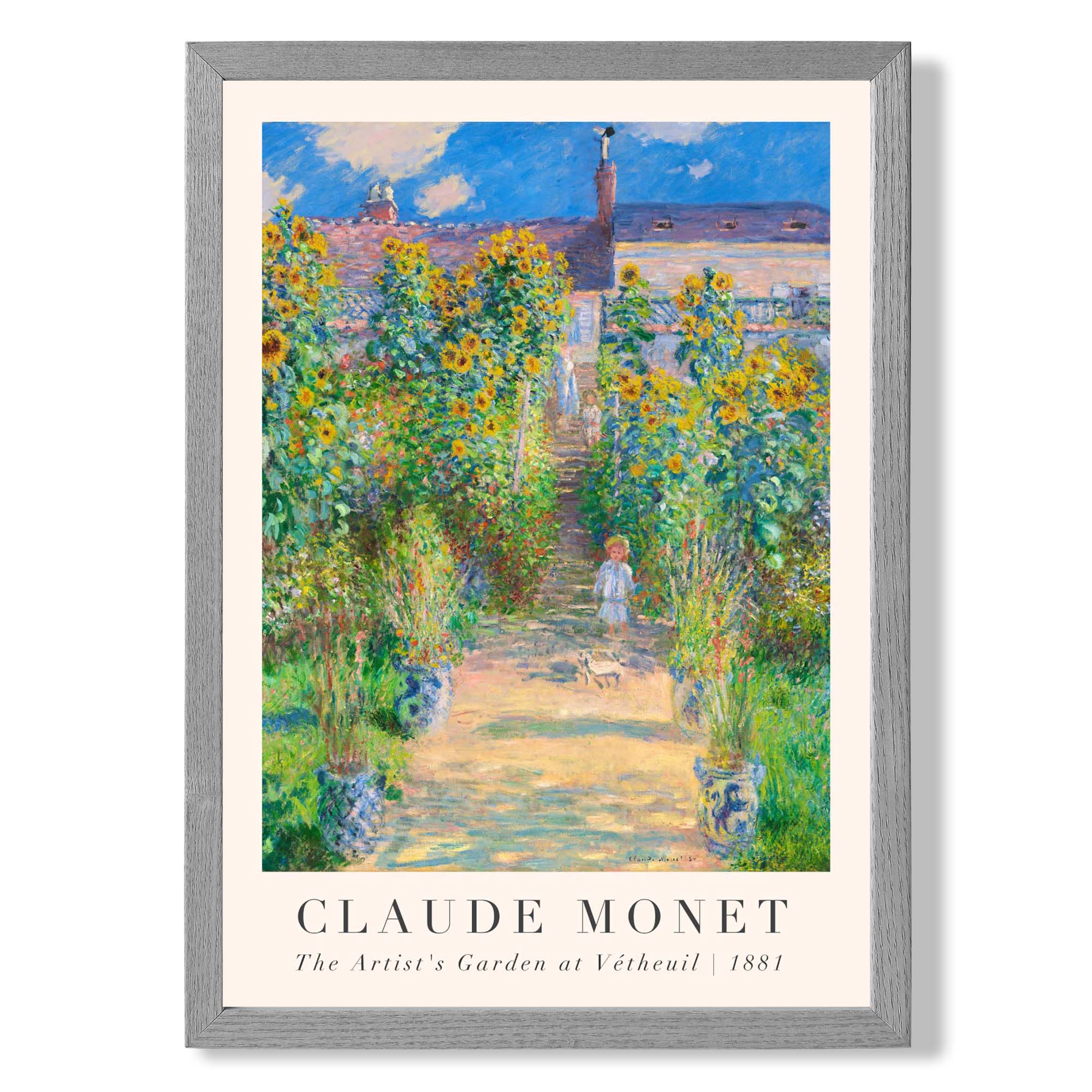 Claude Monet The Artist's Garden at Vetheuil print in Light Grey Wooden Frame