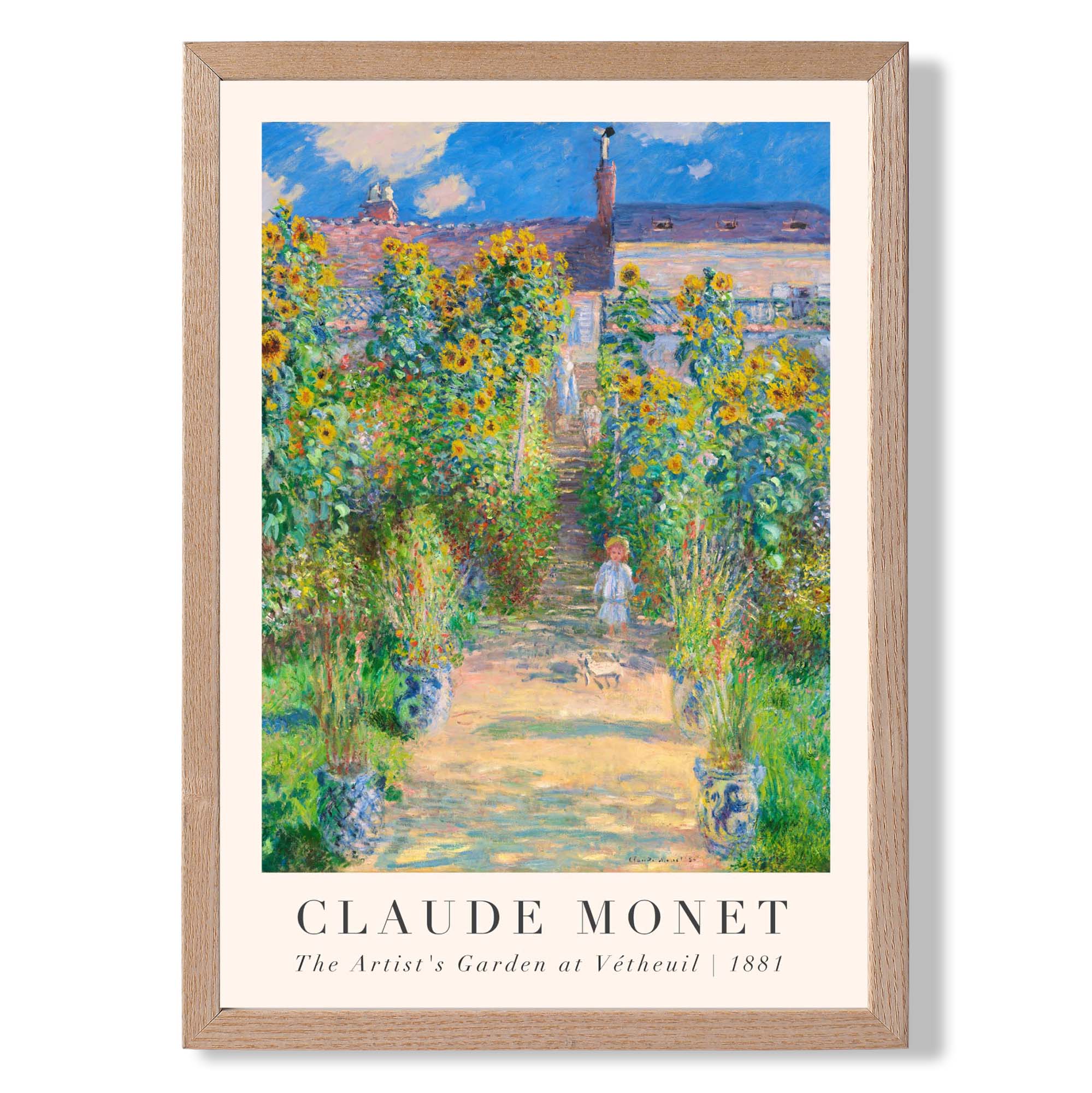 Claude Monet The Artist's Garden at Vetheuil print in Light Oak Wooden Frame